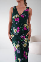 Oh Hello Clothing Women > Clothing > Dresses 1*DONE -DRESSFORUM-FD12140-Floral V-Neck Midi Dress GREEN