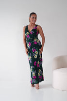 Oh Hello Clothing Women > Clothing > Dresses 1*DONE -DRESSFORUM-FD12140-Floral V-Neck Midi Dress GREEN
