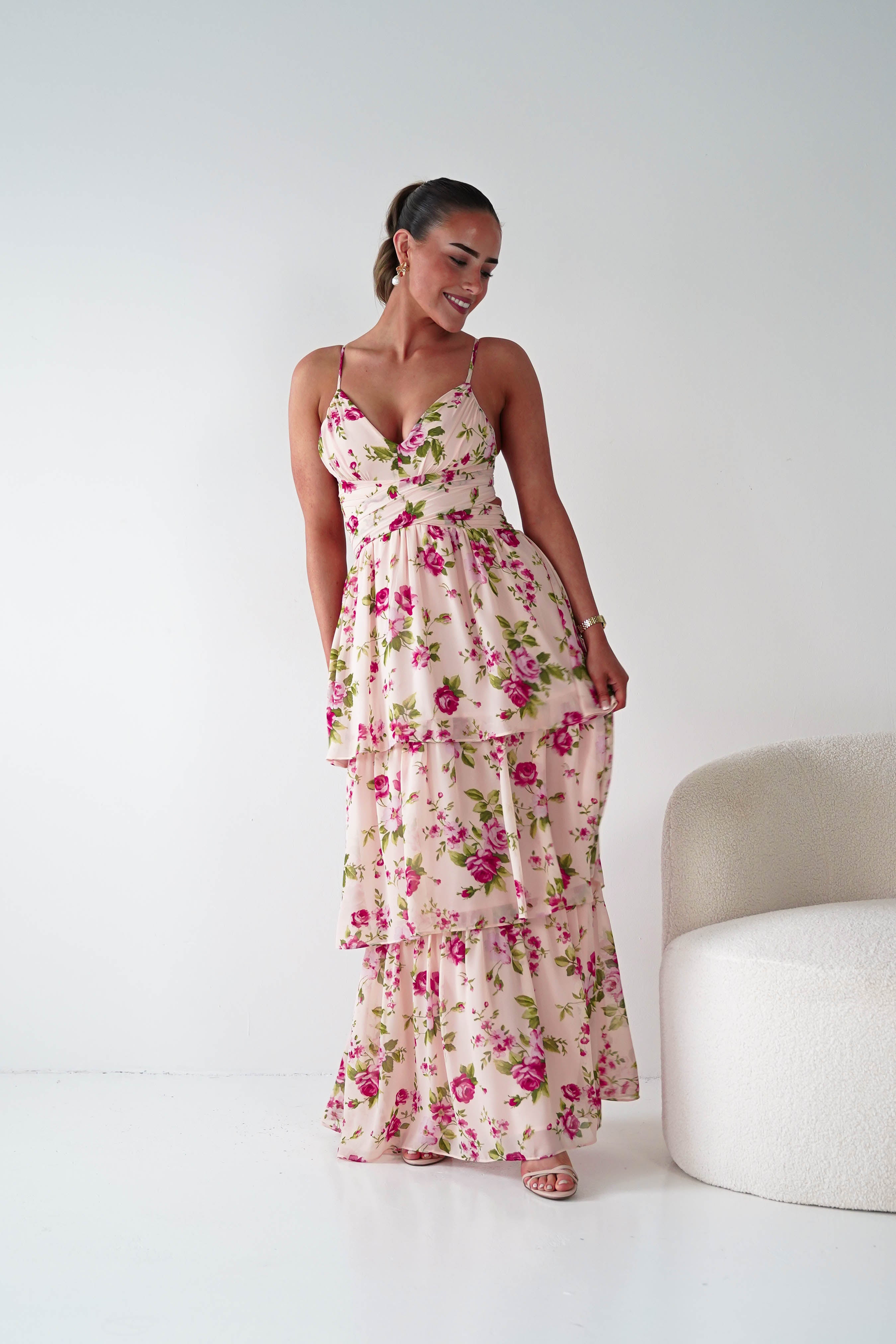 Oh Hello Clothing Women > Clothing > Dresses 1*DONE -DRESSFORUM-FD12622-Rose Lace-Up Tiered Maxi Dress