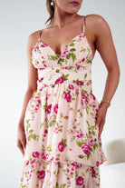 Oh Hello Clothing Women > Clothing > Dresses 1*DONE -DRESSFORUM-FD12622-Rose Lace-Up Tiered Maxi Dress