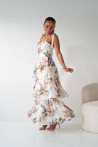 Oh Hello Clothing Women > Clothing > Dresses 1*DONE -DRESSFORUM-FD12770- SOFT CORAL Floral Tie-Shoulder Tiered Midi Dress