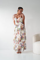 Oh Hello Clothing Women > Clothing > Dresses 1*DONE -DRESSFORUM-FD12770- SOFT CORAL Floral Tie-Shoulder Tiered Midi Dress