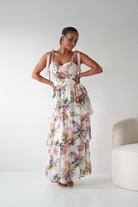 Oh Hello Clothing Women > Clothing > Dresses 1*DONE -DRESSFORUM-FD12770- SOFT CORAL Floral Tie-Shoulder Tiered Midi Dress