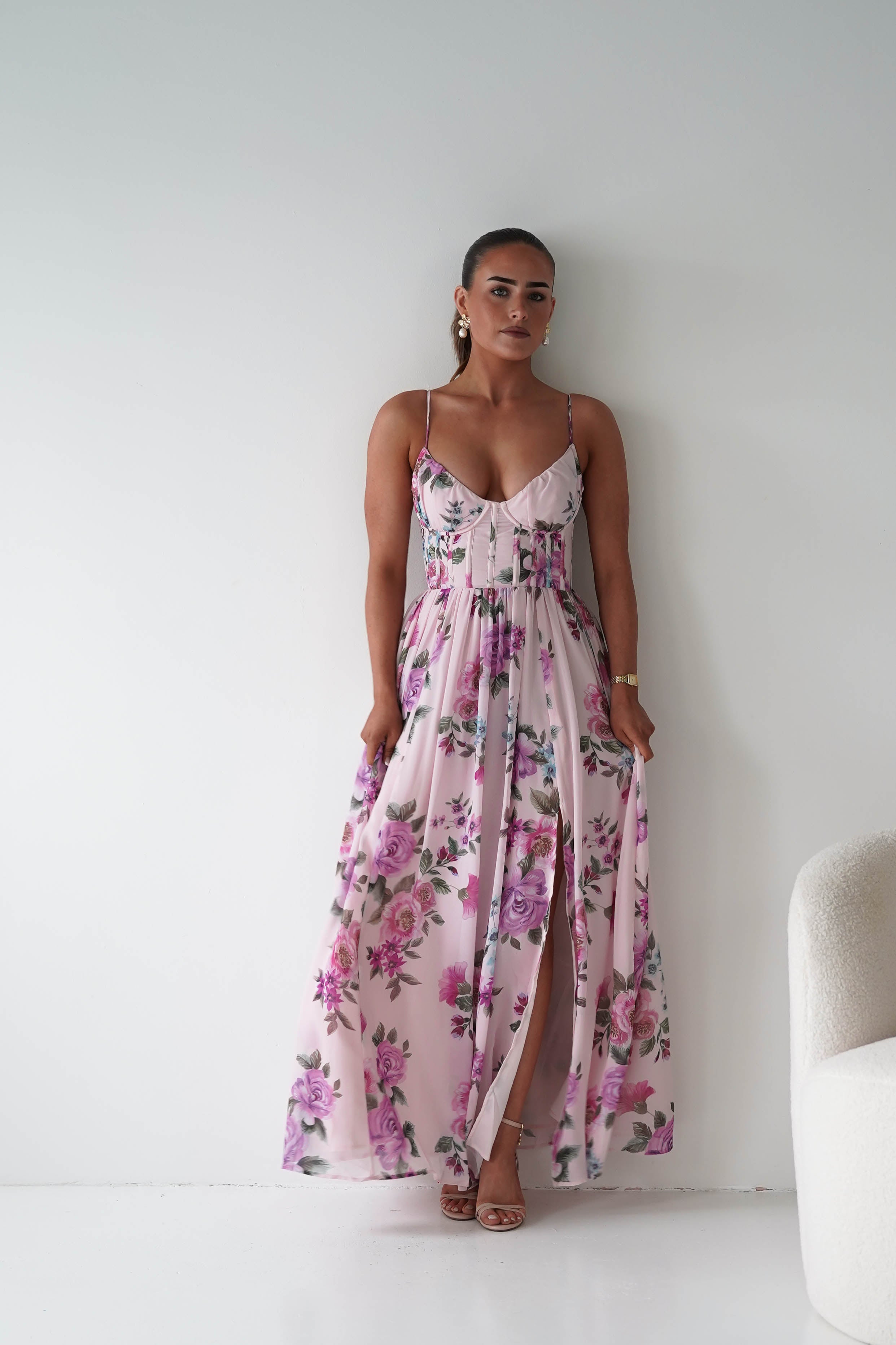 Oh Hello Clothing Women > Clothing > Dresses 1*DONE -DRESSFORUM-FD12771FD12771-P2042-Lilac Floral Corset Maxi Dress