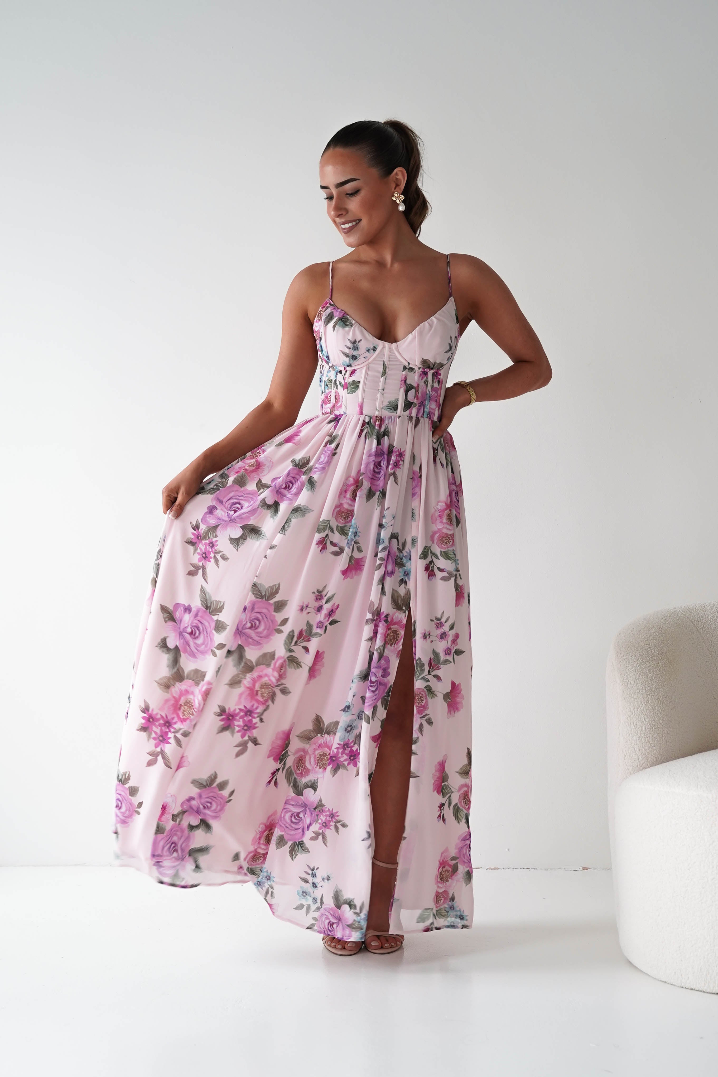 Oh Hello Clothing Women > Clothing > Dresses 1*DONE -DRESSFORUM-FD12771FD12771-P2042-Lilac Floral Corset Maxi Dress