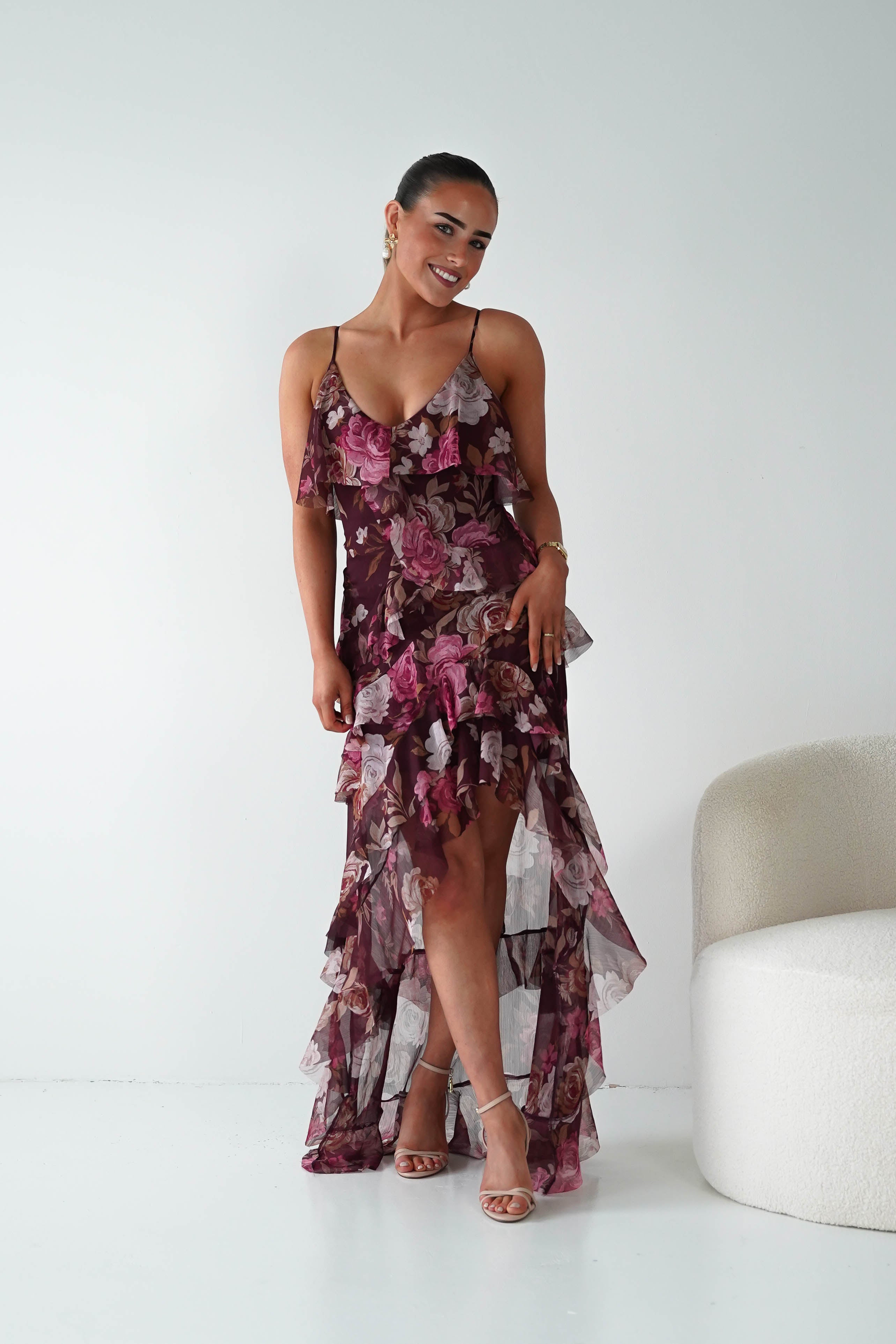 Mabel Ruffle Detail Maxi Dress | Mixed Print Oh Hello Clothing Mabel Ruffle Detail Maxi Dress | Mixed Print Oh Hello Clothing