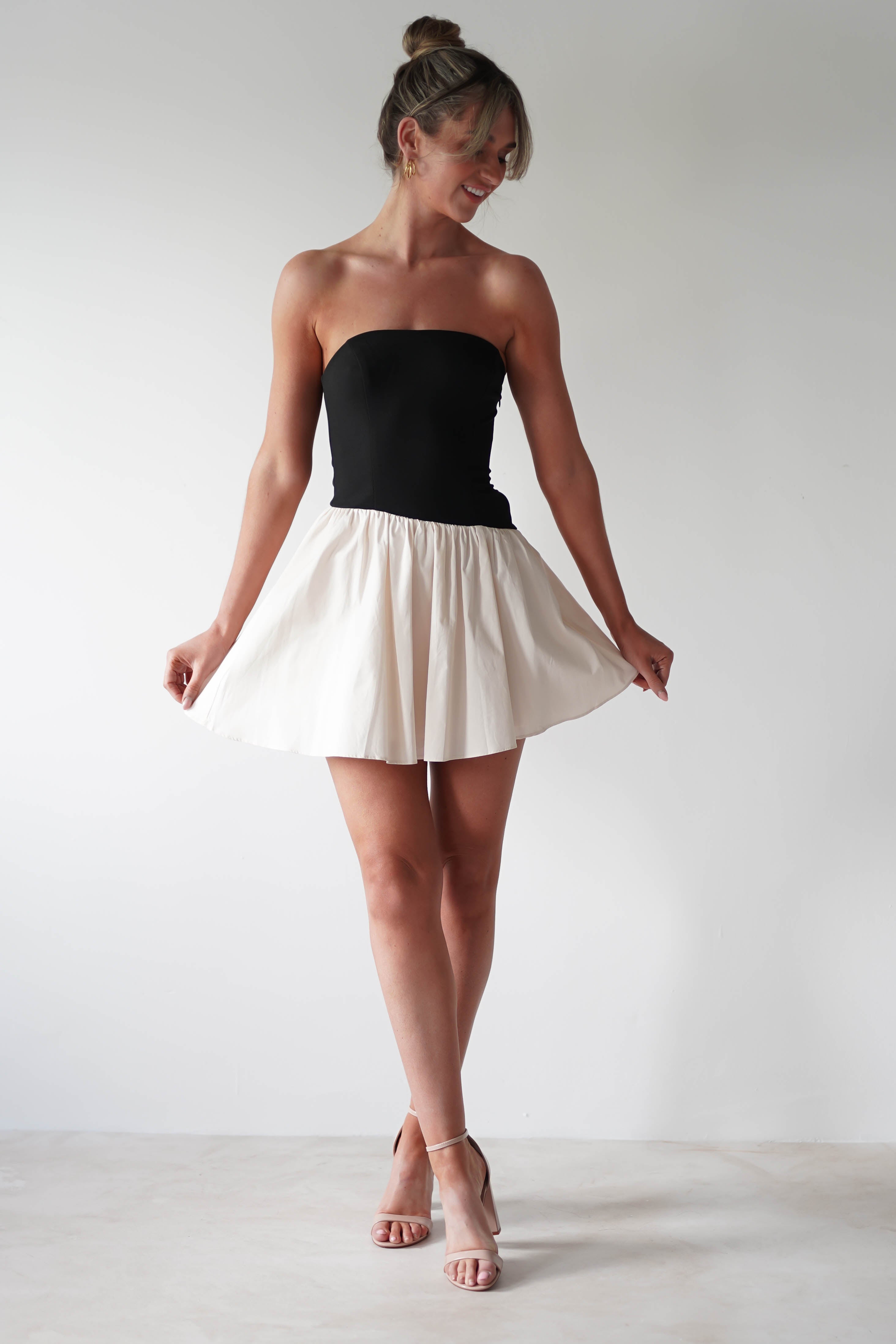 Saskia Strapless Mini Dress | Black/Cream