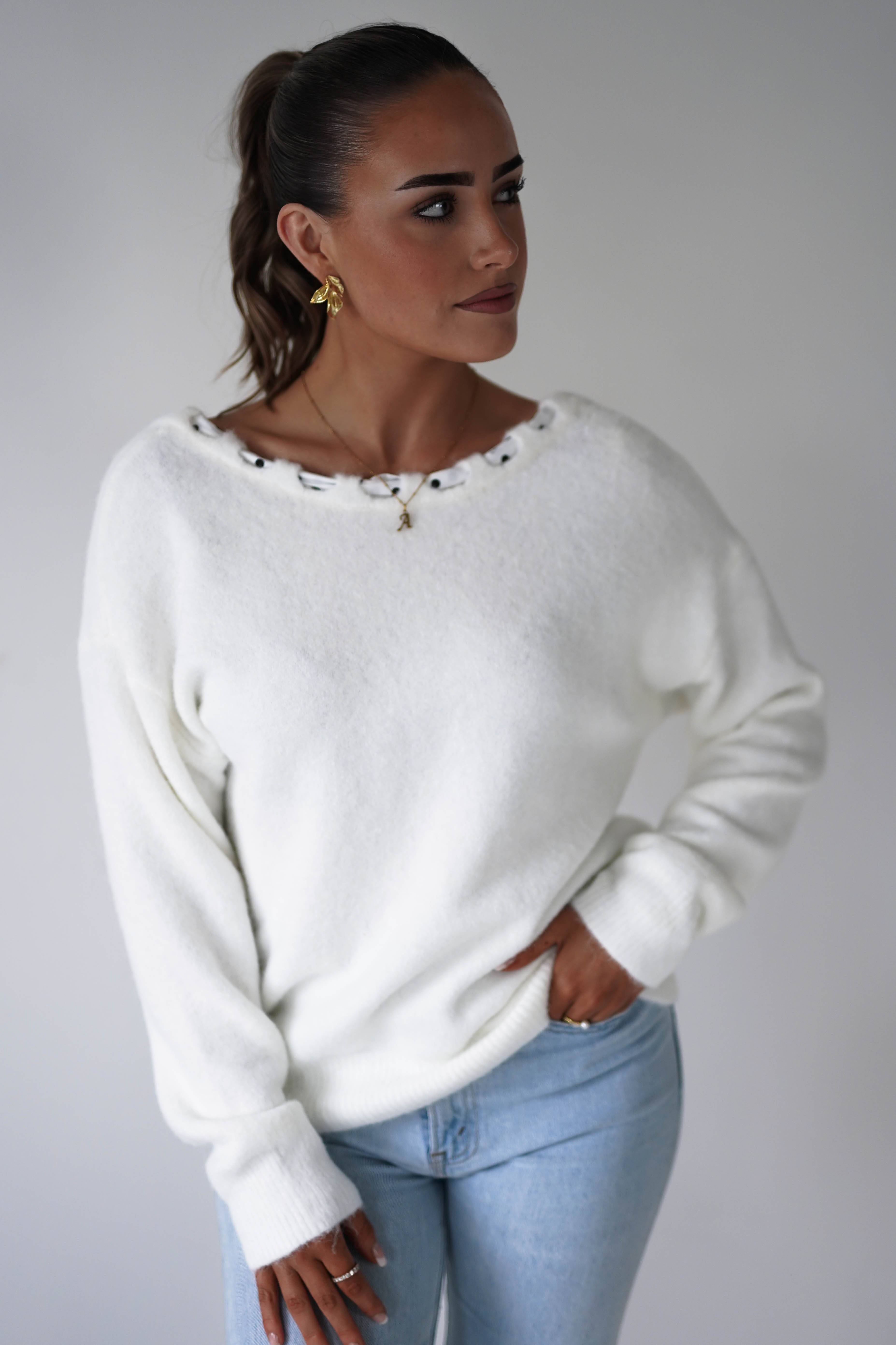 Oh Hello Clothing Women > Clothing > Knitwear ONE SIZE (6/12) 1*DONE-ELSA- Reversible Ribbon Tie Knit Jumper-21271