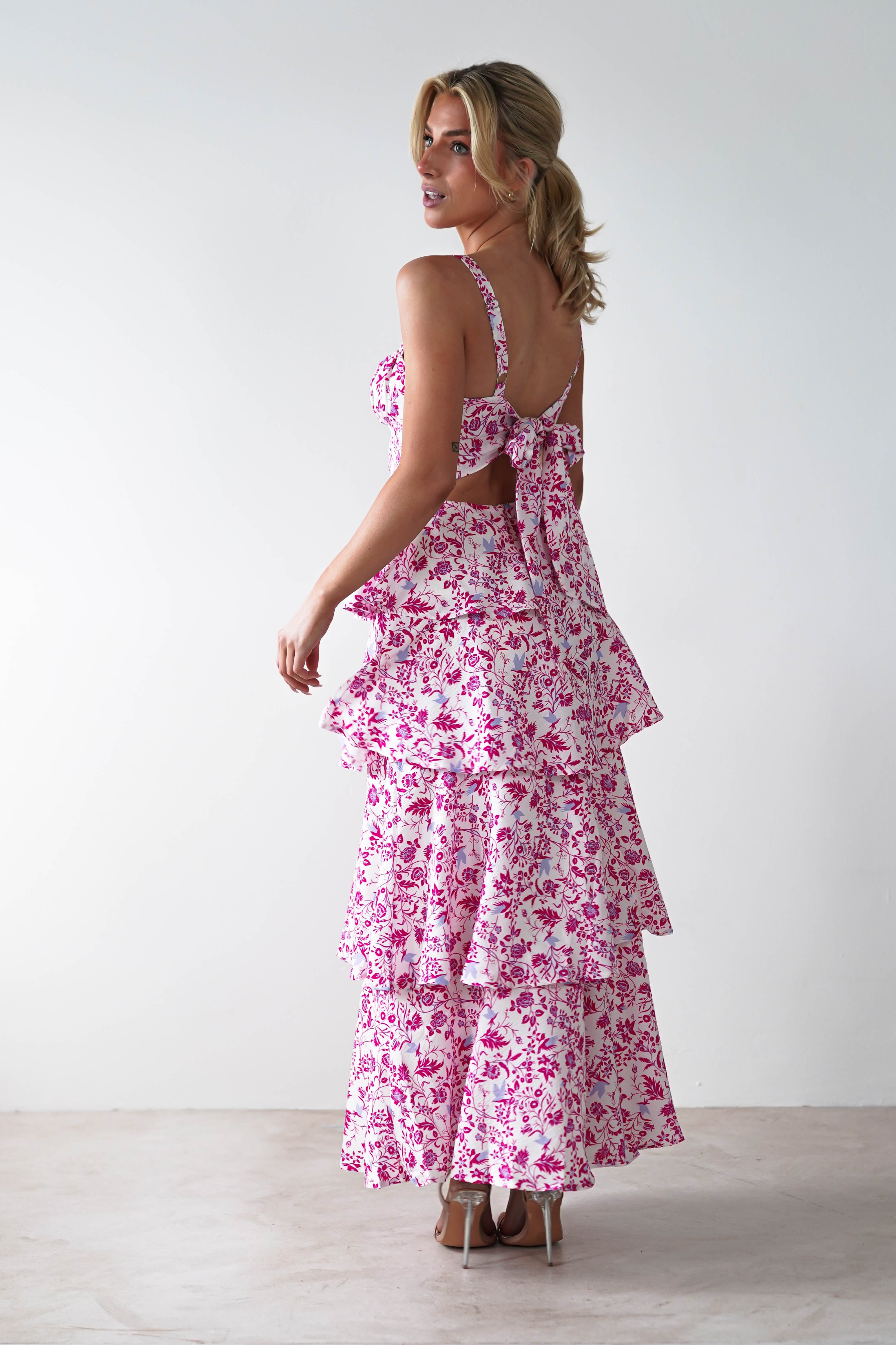 Emily Floral Ruffle Maxi Dress | Pink Print