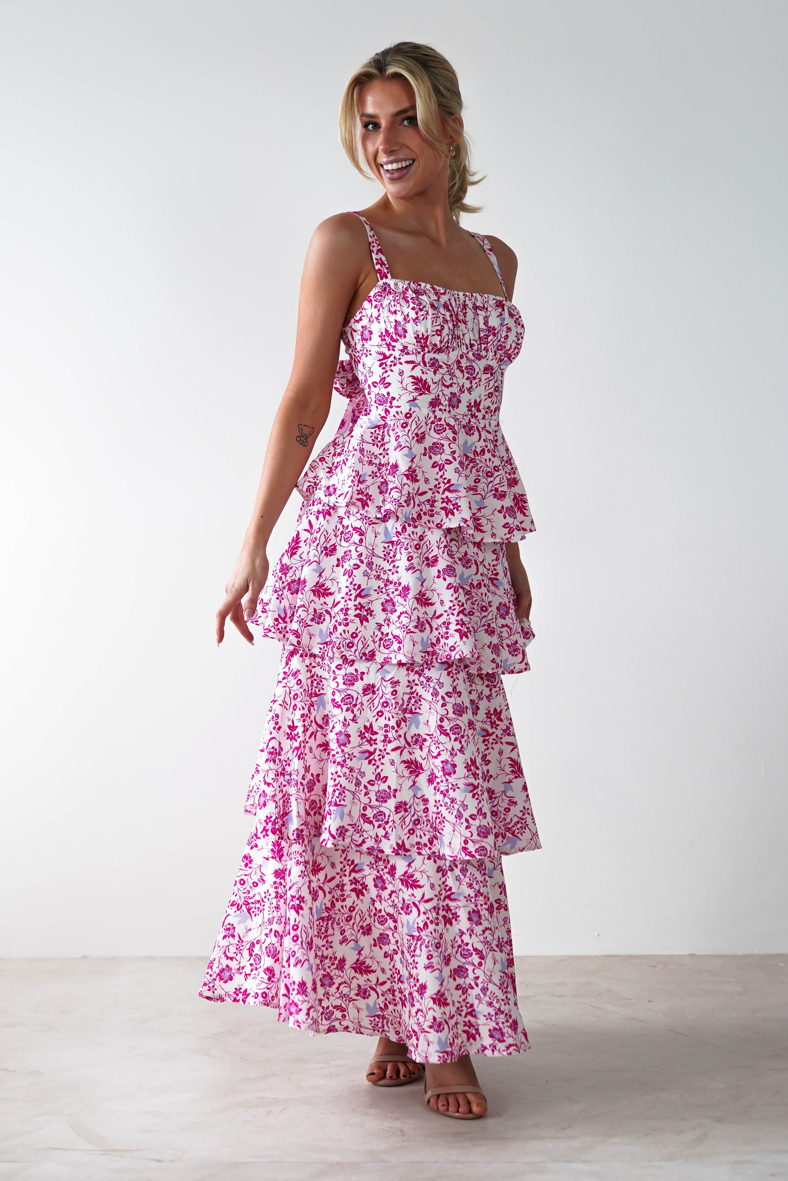 Emily Floral Ruffle Maxi Dress | Pink Print