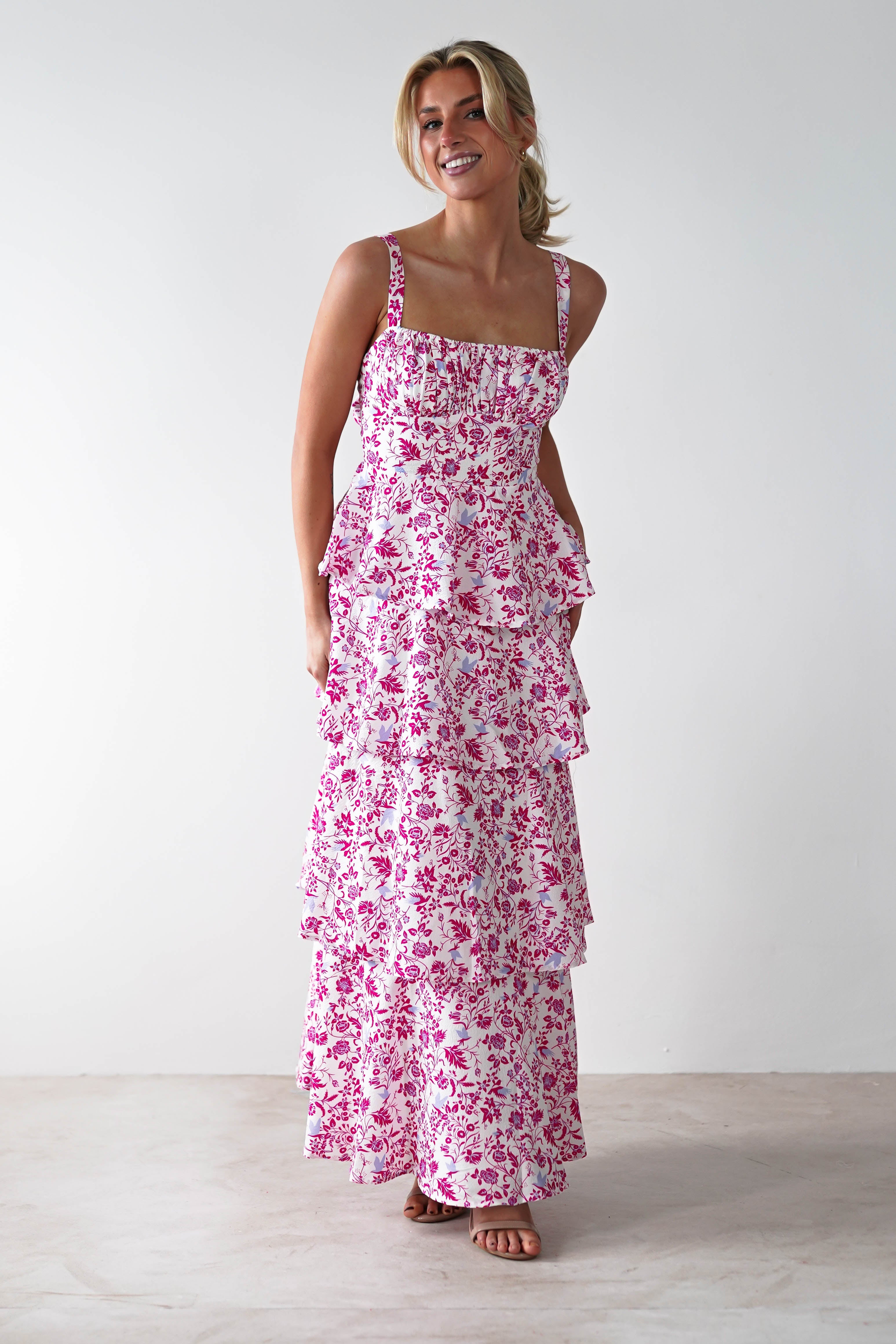 Emily Floral Ruffle Maxi Dress | Pink Print