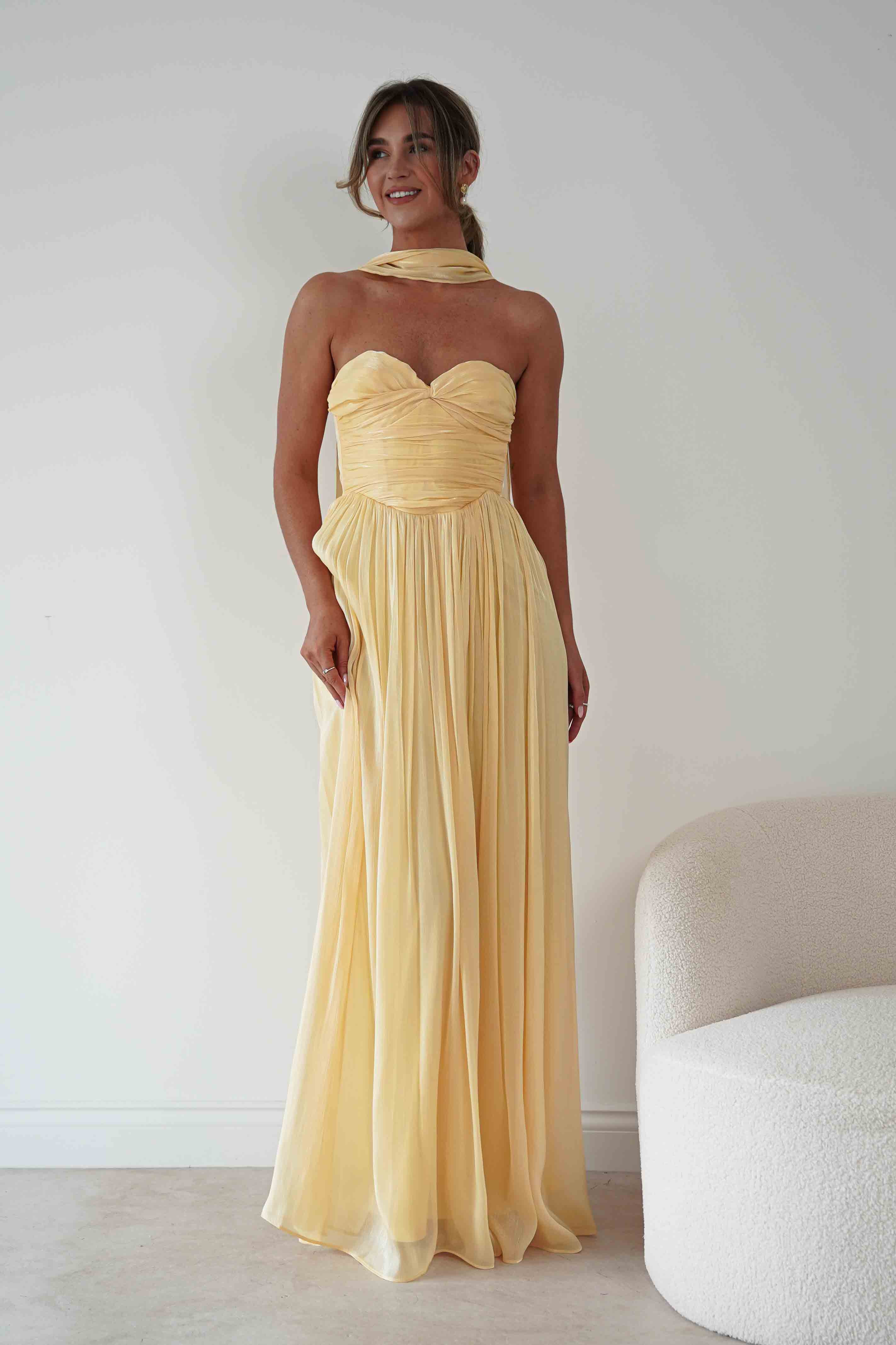 Oh Hello Clothing Women > Clothing > Dresses 1*DONE*F&P-578216-YELLOW STRAPLESS DRESS