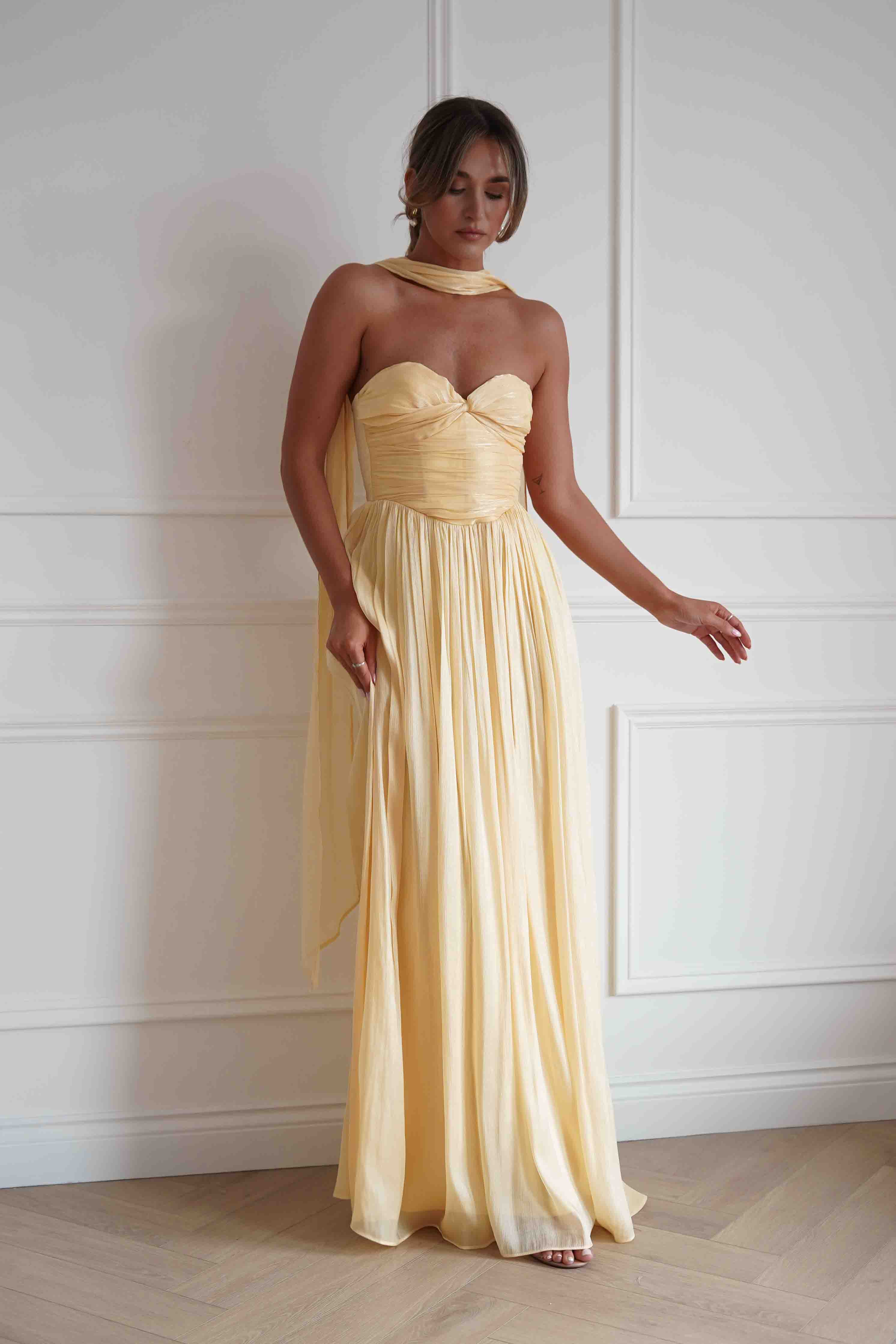 Oh Hello Clothing Women > Clothing > Dresses 1*DONE*F&P-578216-YELLOW STRAPLESS DRESS