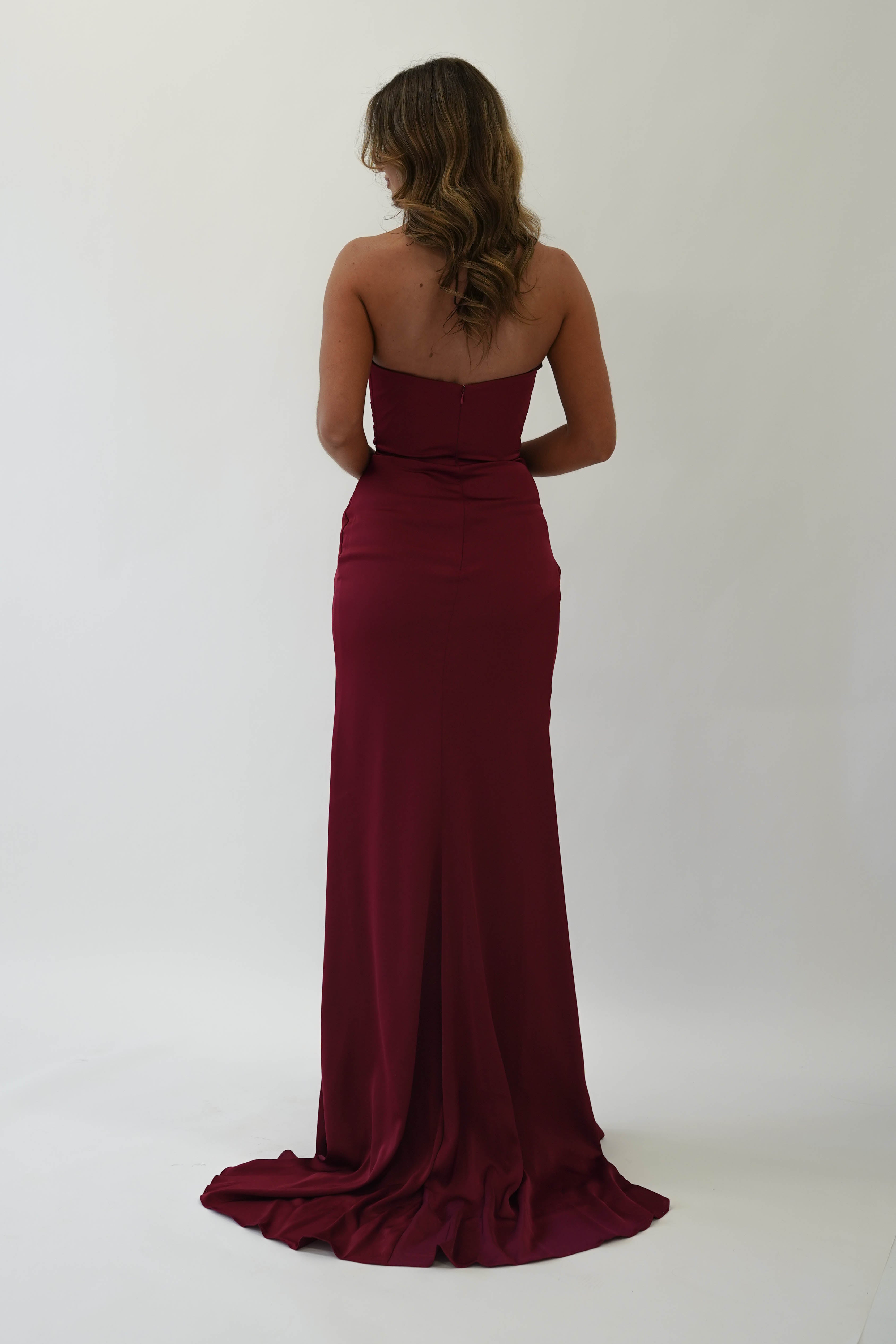 Italia Bodycon Satin Gown | Dark Red