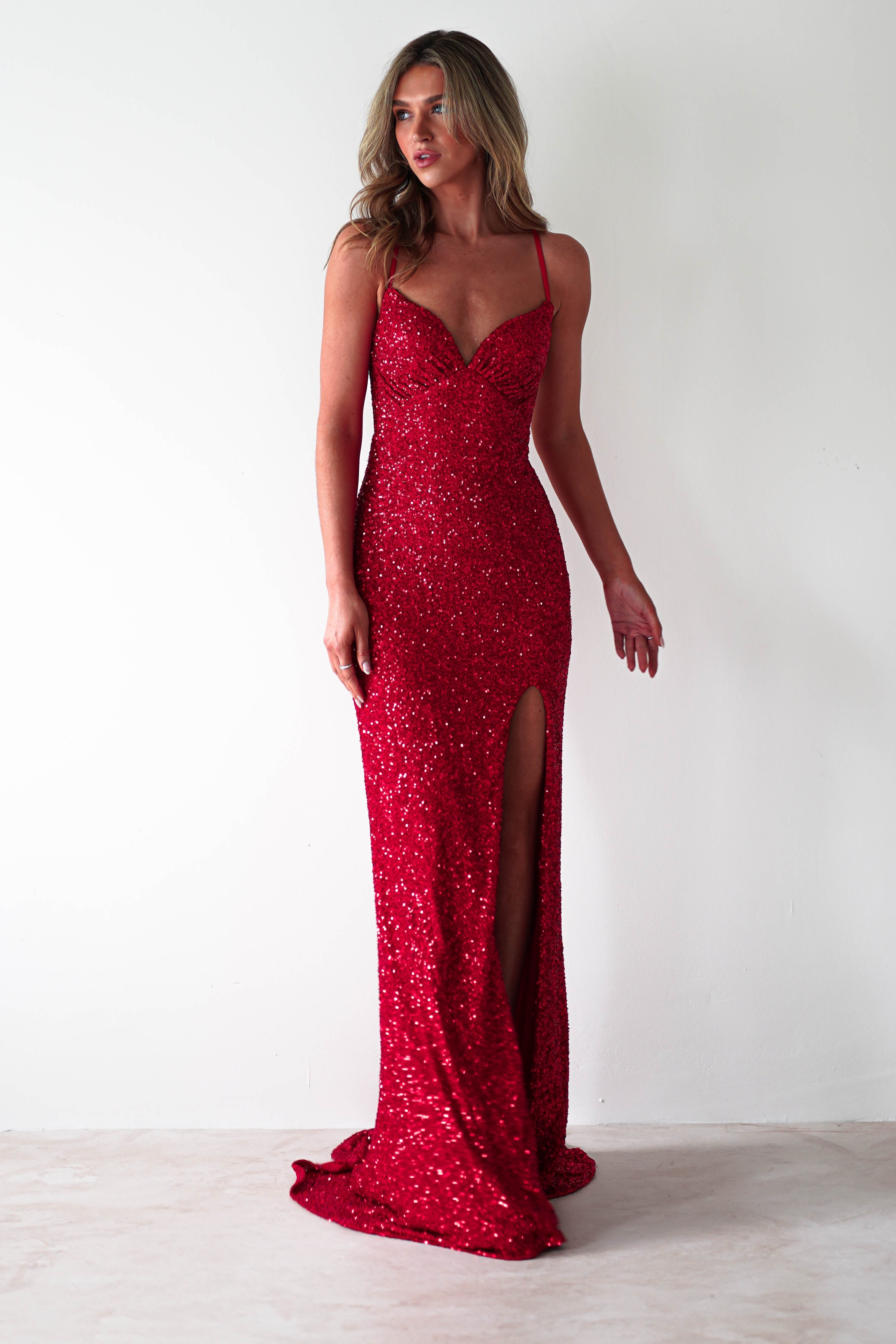 Clarisse Bodycon Sequin Gown | Red
