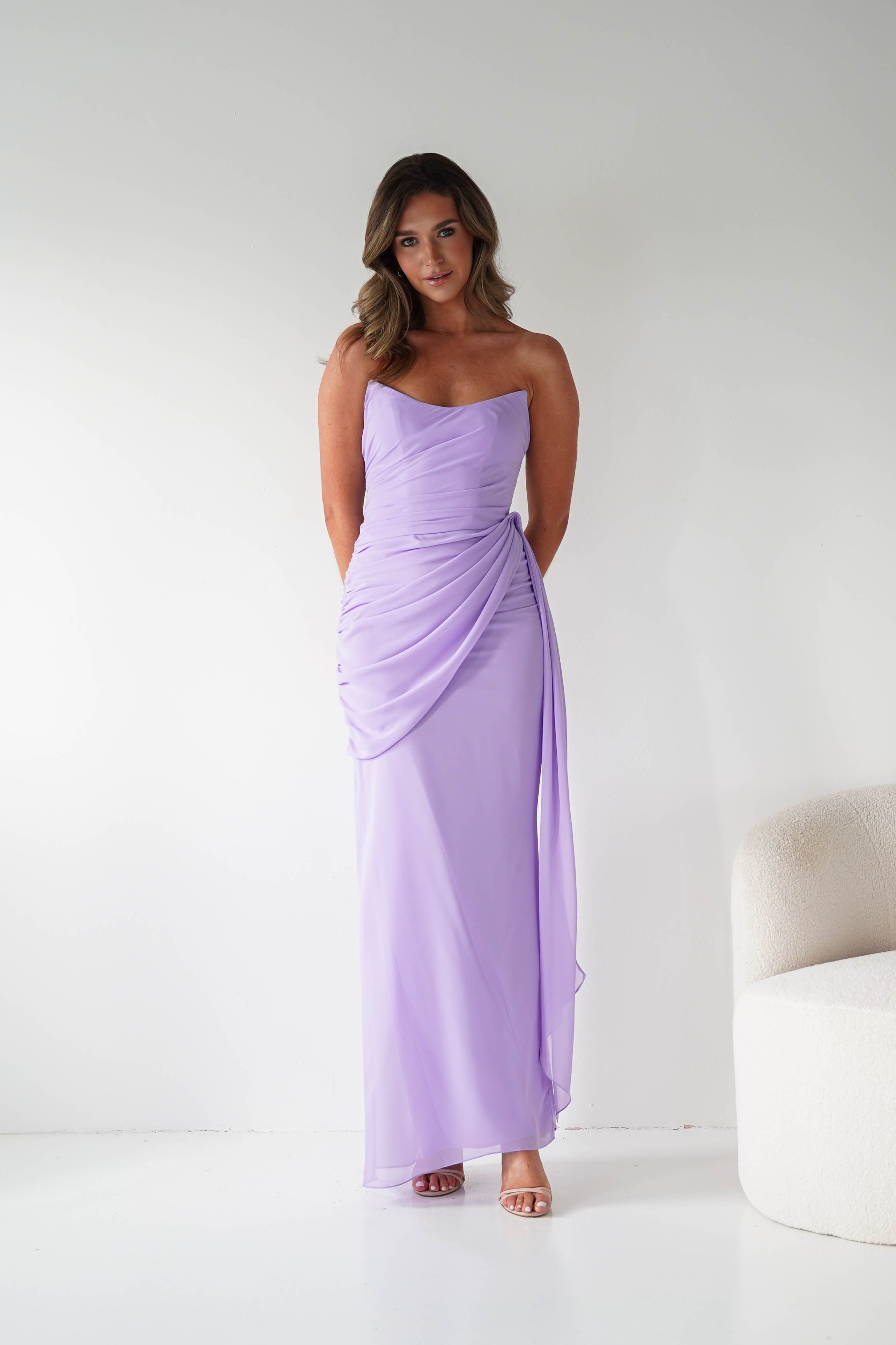 Oh Hello Clothing Women > Clothing > Dresses 1*DONE-Finn Strapless Draped Maxi Dress | LAVENDER