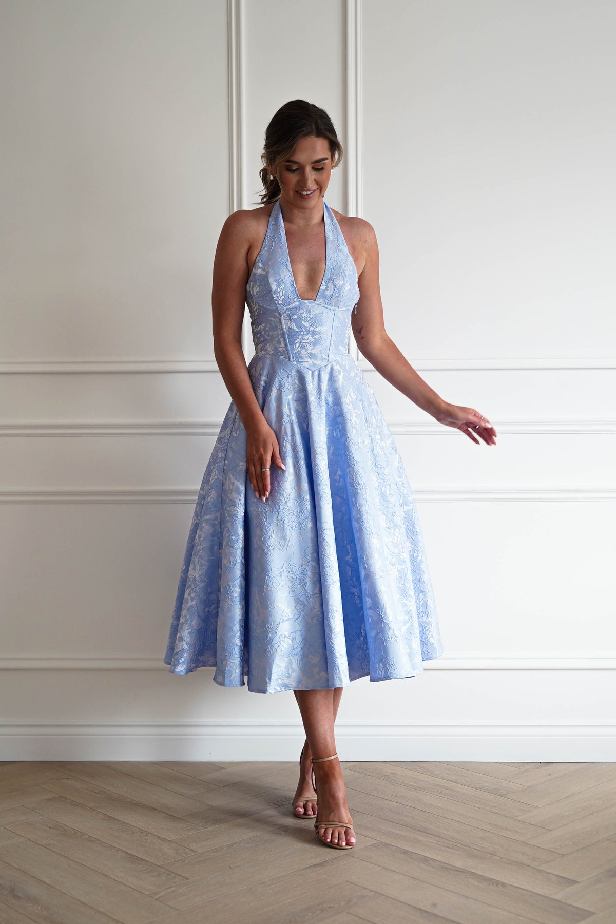 Mila Jacquard Plunge Midi Dress