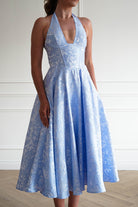 Oh Hello Clothing Women > Clothing > Dresses 1*DONE- FP- 527016-BLUE Jacquard Plunge Midi Dress (Copy)