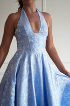 Oh Hello Clothing Women > Clothing > Dresses 1*DONE- FP- 527016-BLUE Jacquard Plunge Midi Dress (Copy)