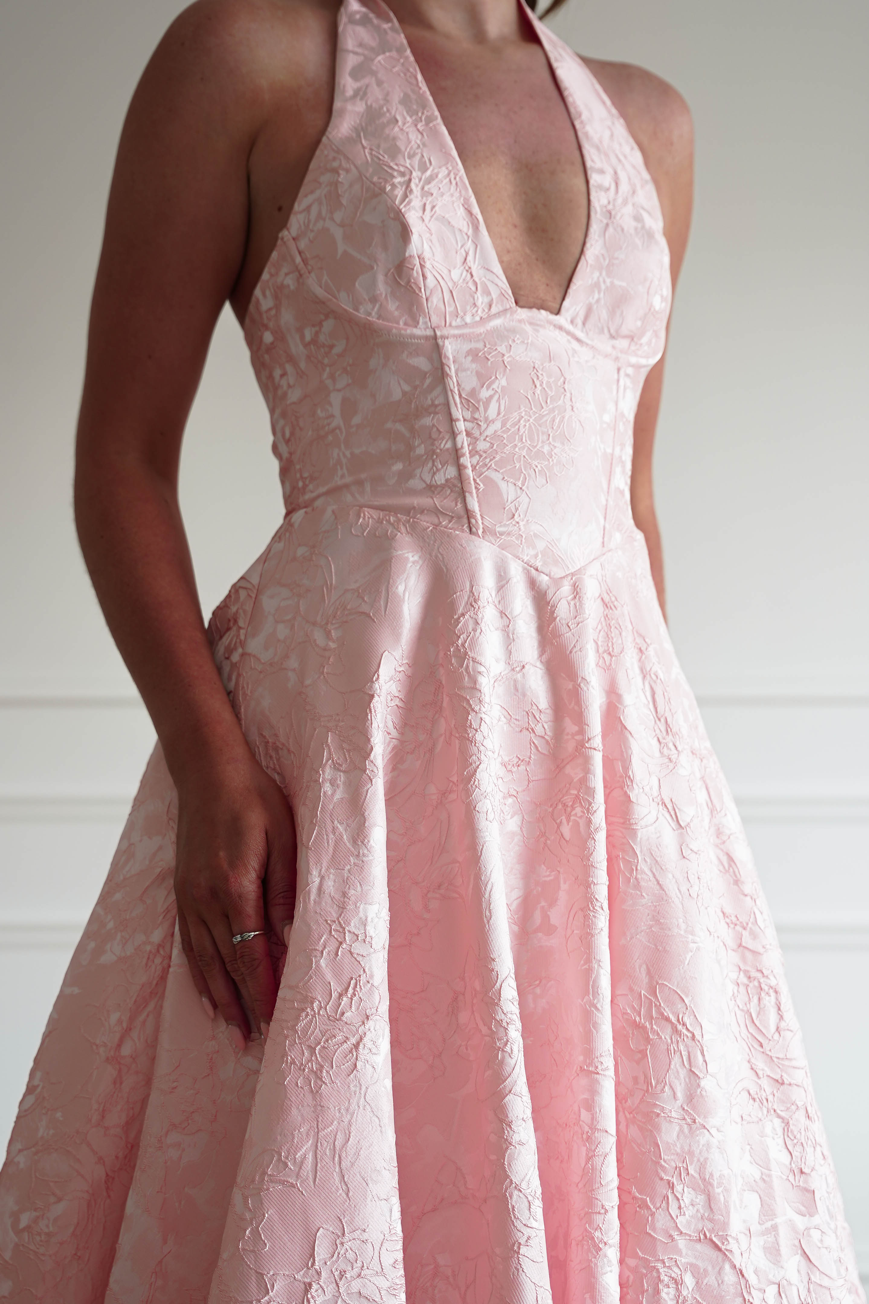 Oh Hello Clothing Women > Clothing > Dresses 1*DONE- FP- 527016-Rose Jacquard Plunge Midi Dress