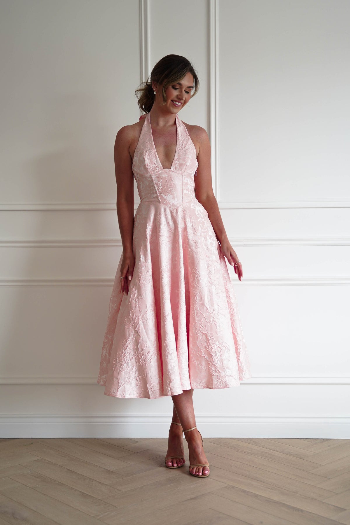 Mila Jacquard Plunge Midi Dress