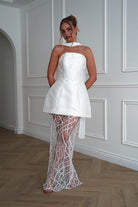 Oh Hello Clothing Dresses > Prom Dresses 1*DONE-FP-527022- WHITE Satin & Sequin Peplum Midi Dress