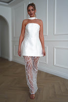 Oh Hello Clothing Dresses > Prom Dresses 1*DONE-FP-527022- WHITE Satin & Sequin Peplum Midi Dress