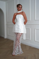 Oh Hello Clothing Dresses > Prom Dresses 1*DONE-FP-527022- WHITE Satin & Sequin Peplum Midi Dress