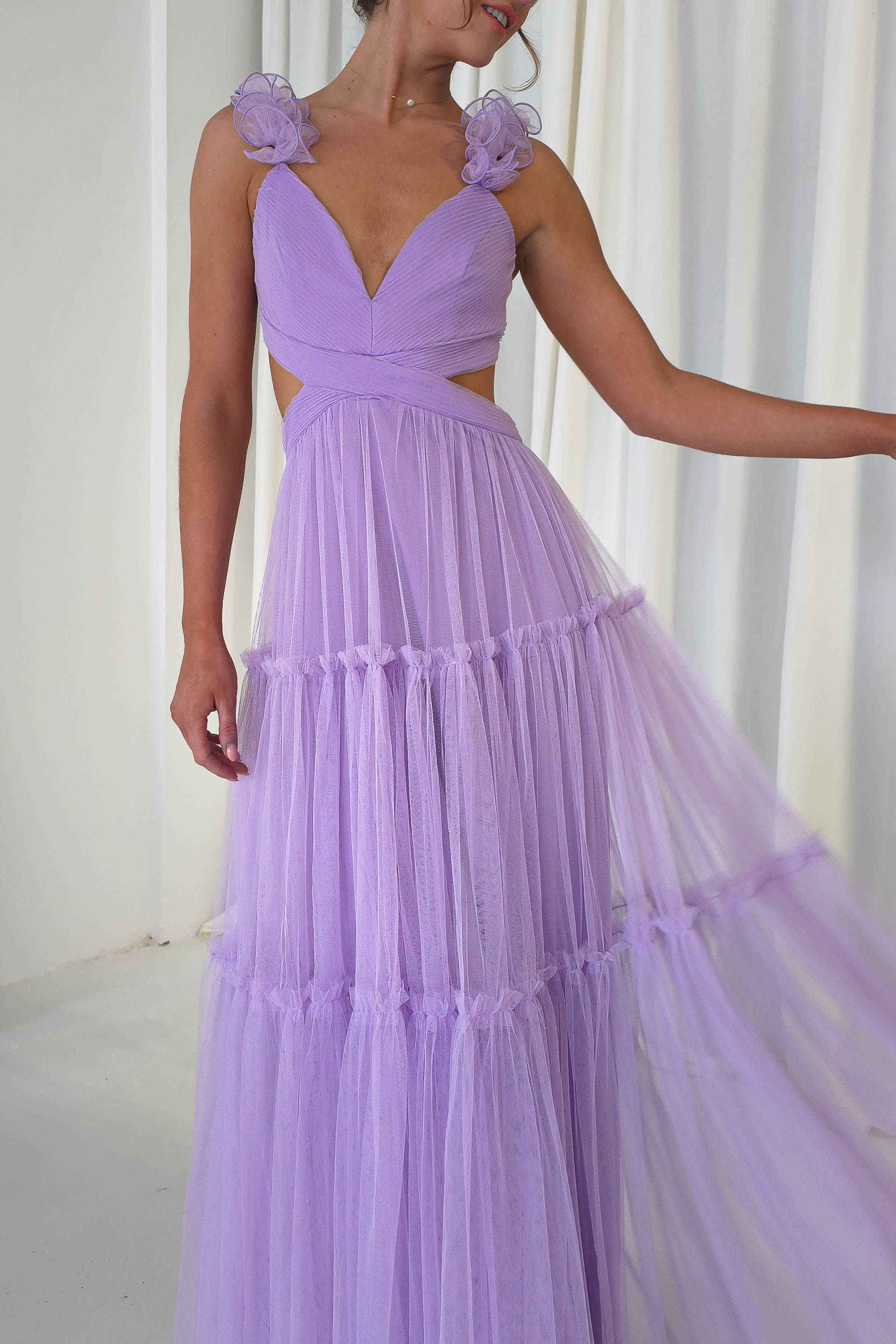 Galiena Ruffle Tulle Maxi Dress | Lilac