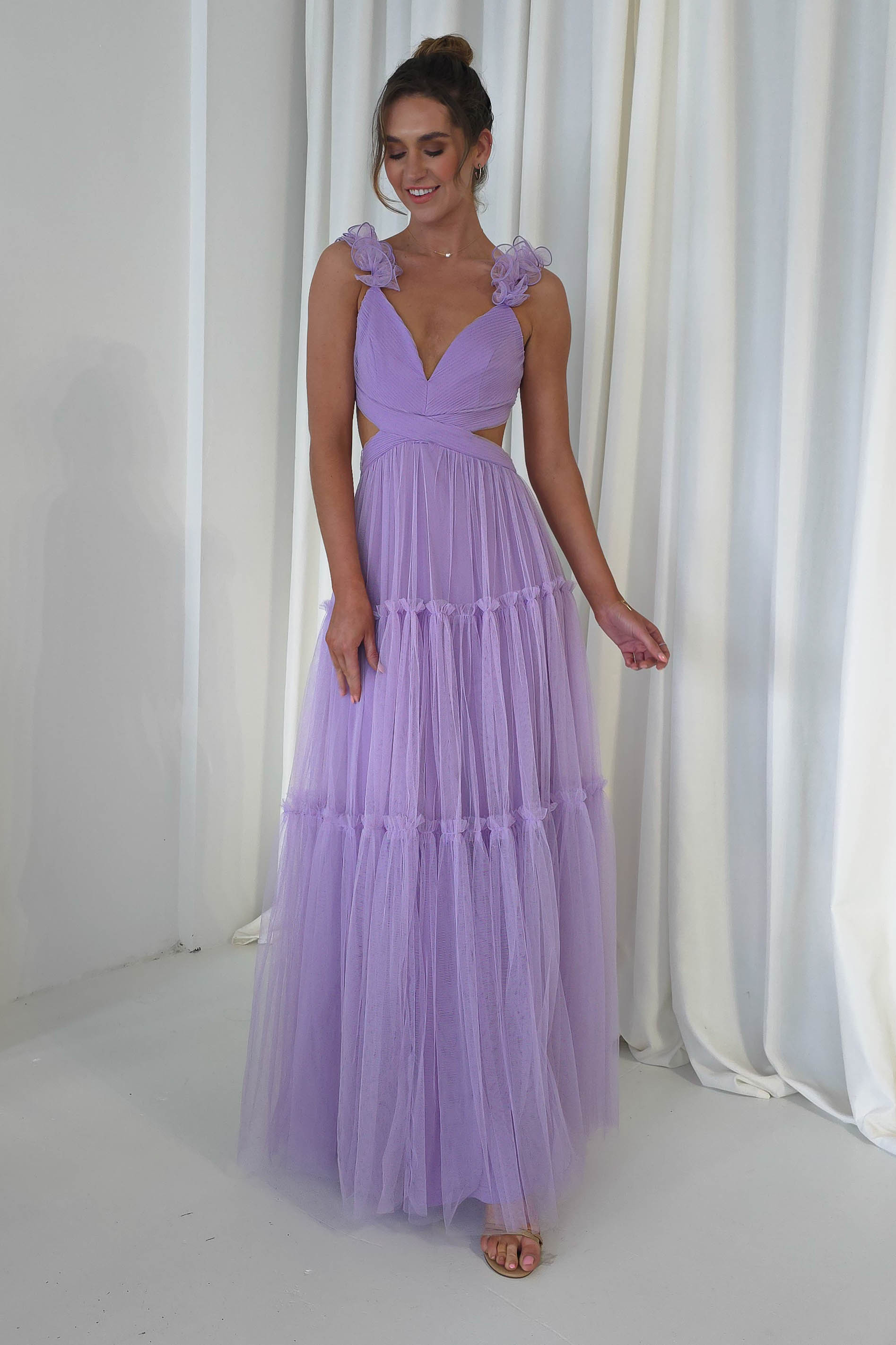 Galiena Ruffle Tulle Maxi Dress | Lilac
