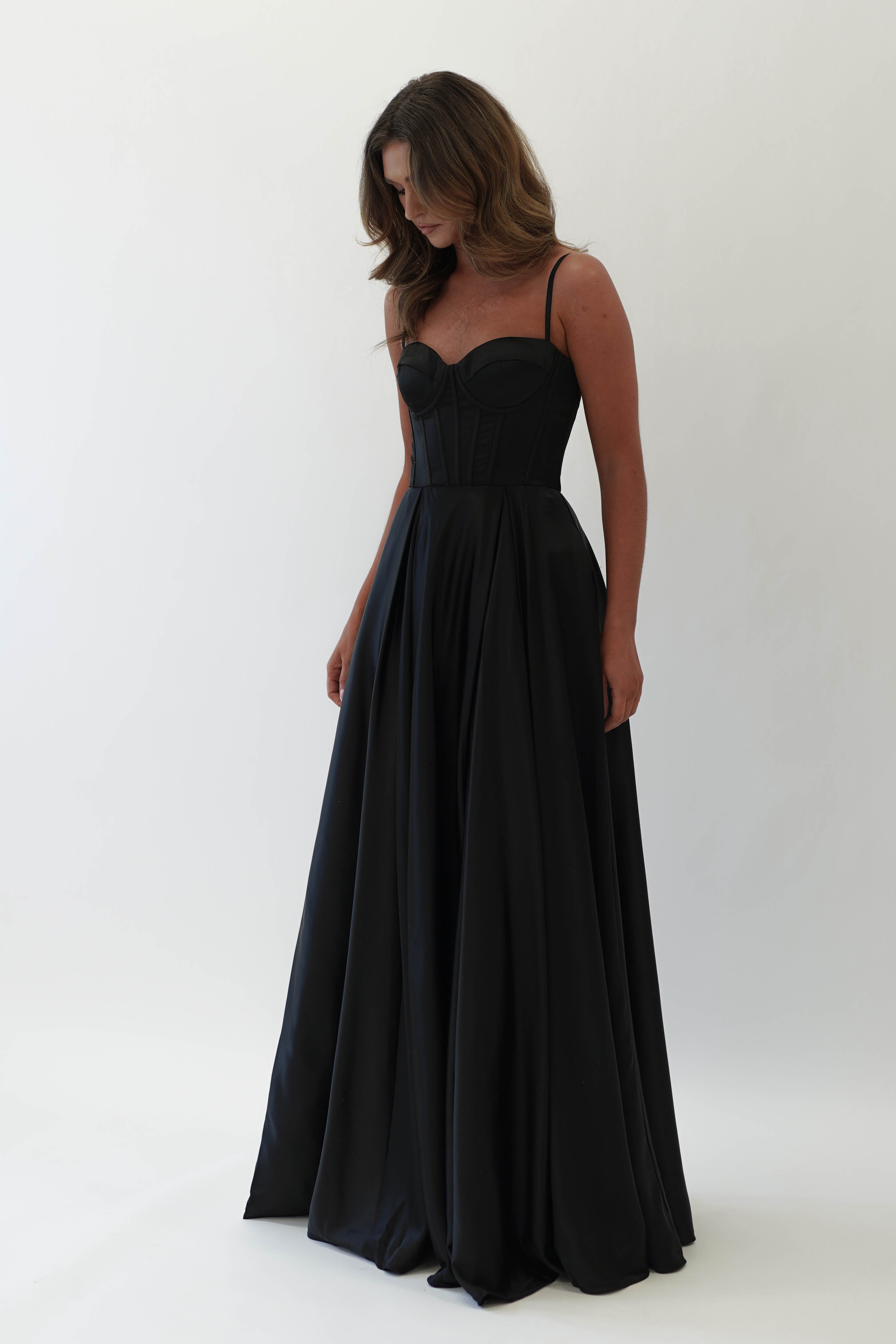 Georgia Soft Satin Maxi Gown | Black