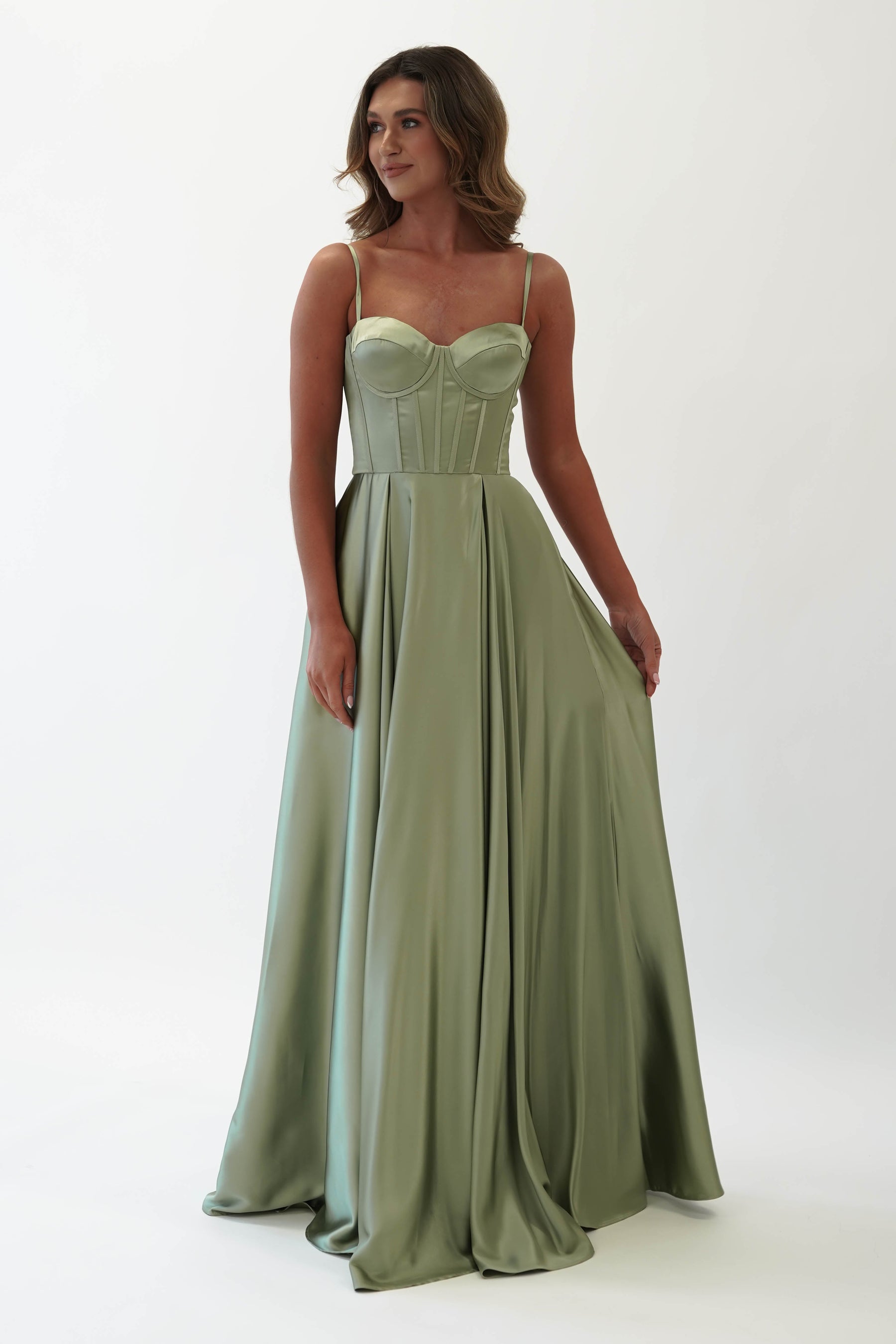 Whitney Strapless Glitter Maxi Gown (Sage)