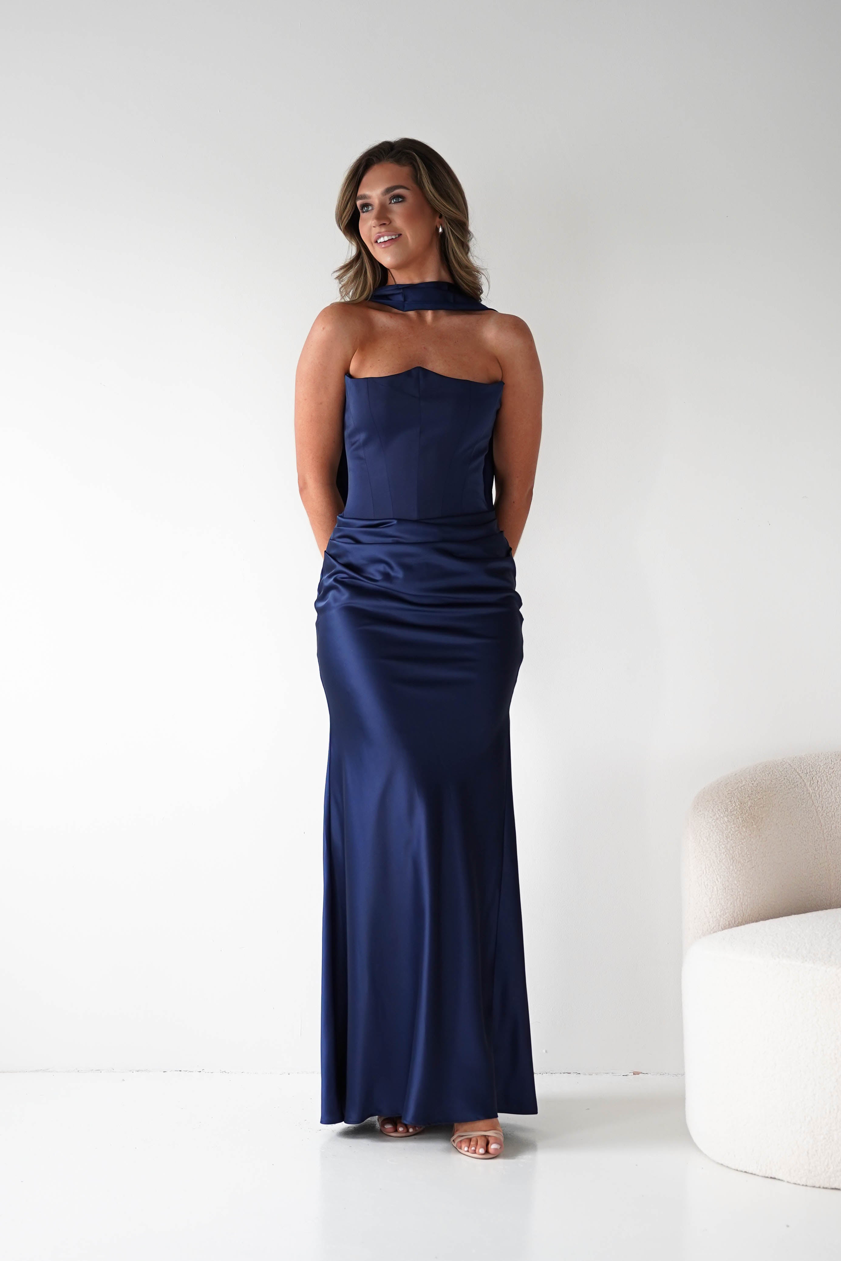 Oh Hello Clothing Dresses > Prom Dresses 1*DONE-Giselle Corset Satin Maxi Dress | New colour Navy
