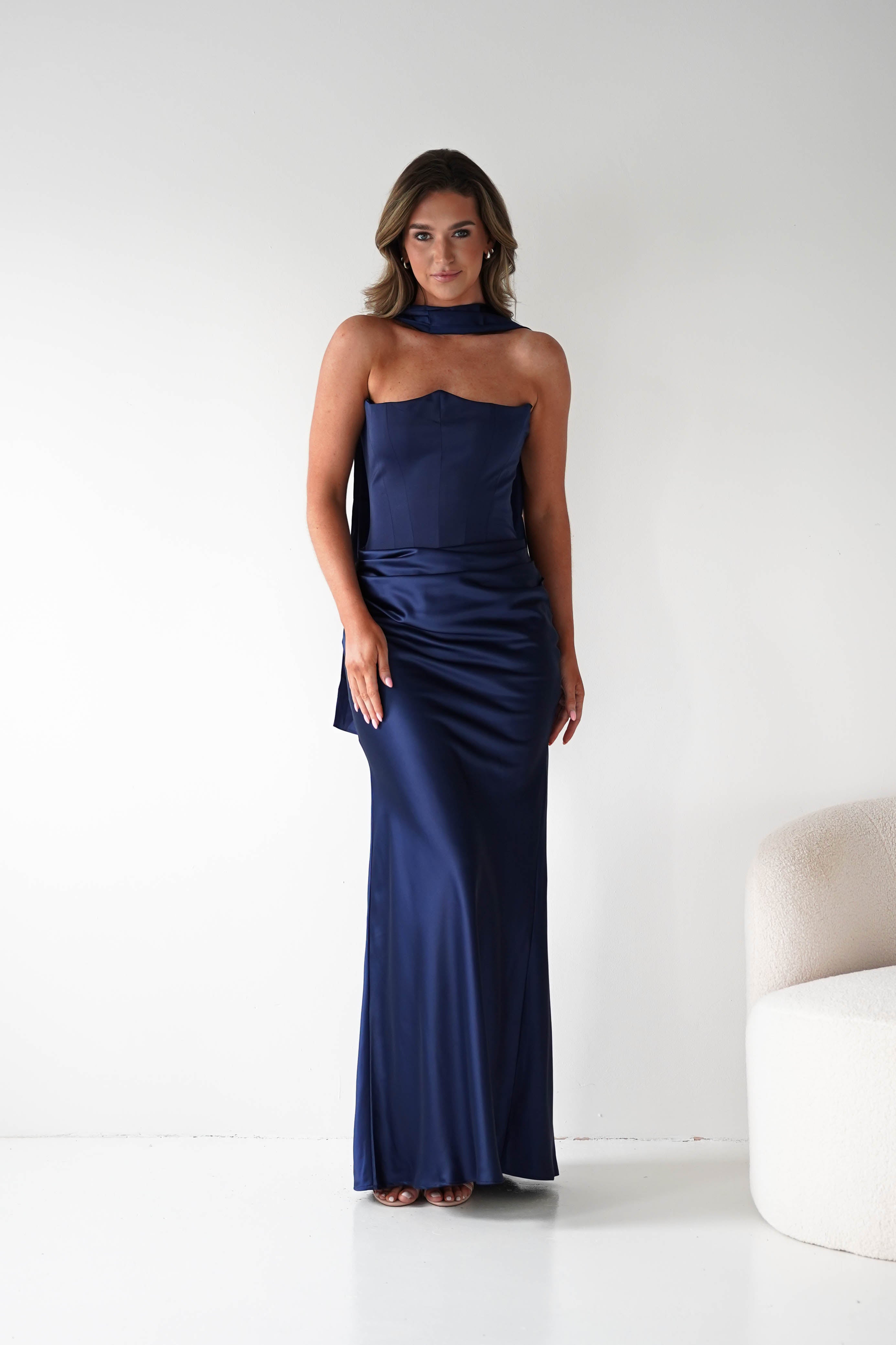 Oh Hello Clothing Dresses > Prom Dresses 1*DONE-Giselle Corset Satin Maxi Dress | New colour Navy