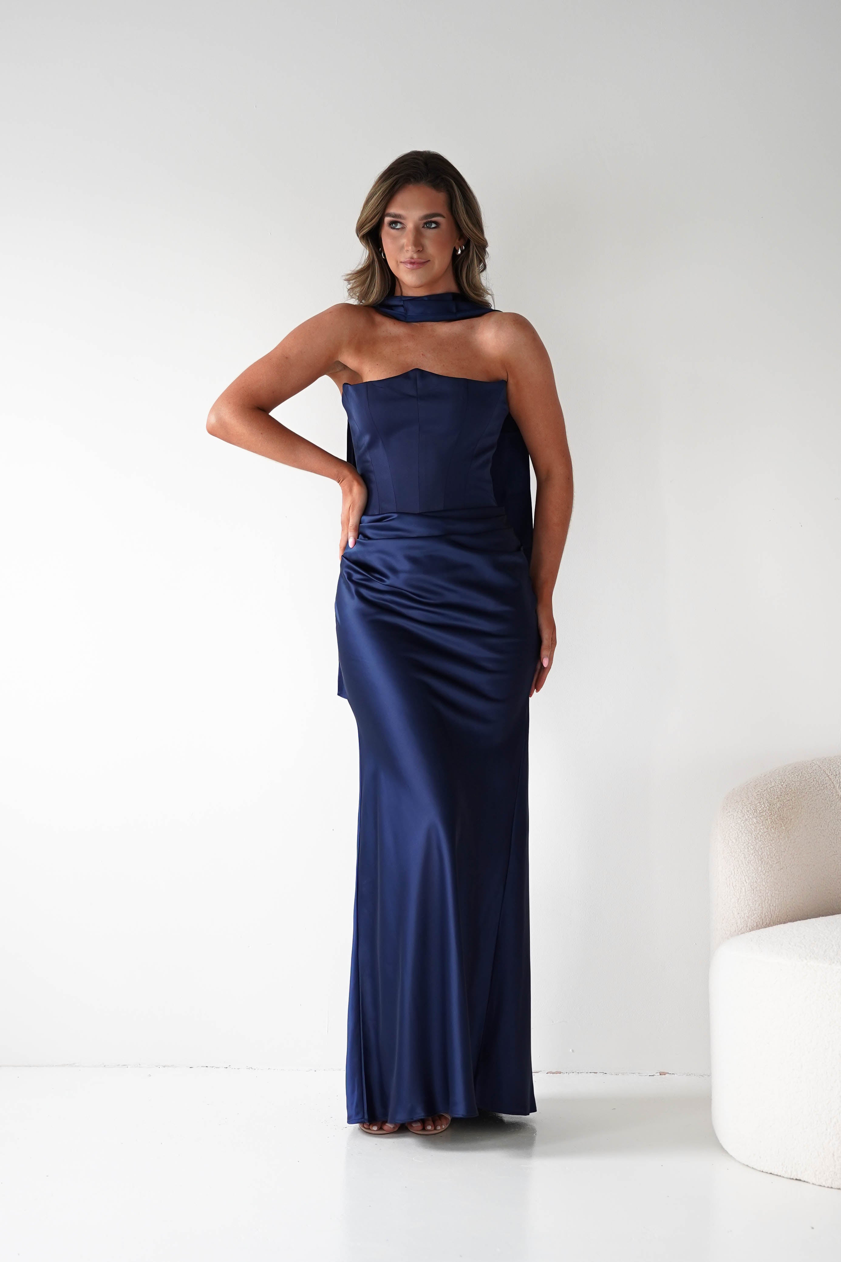 Oh Hello Clothing Dresses > Prom Dresses 1*DONE-Giselle Corset Satin Maxi Dress | New colour Navy
