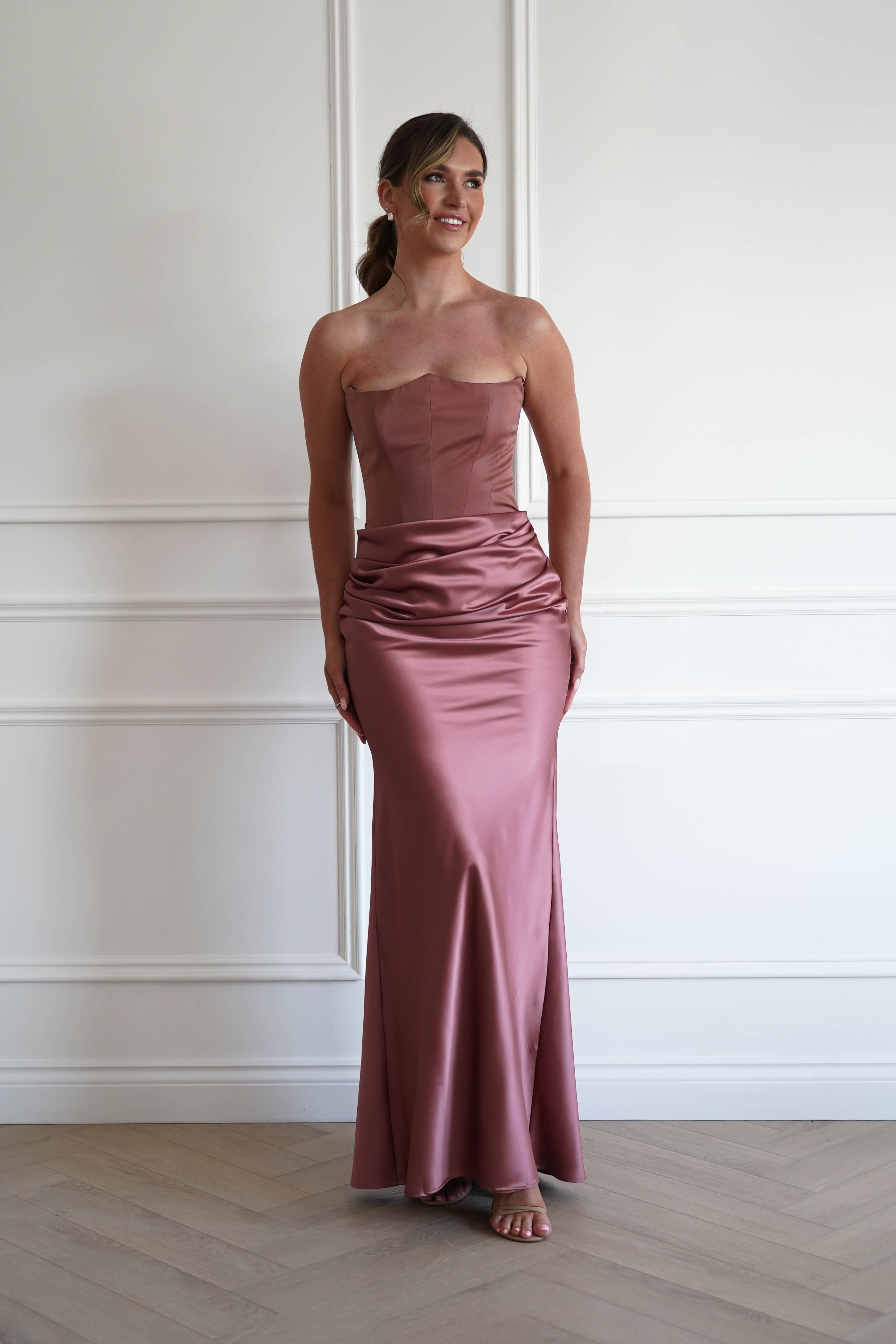 Oh Hello Clothing Dresses > Prom Dresses 1*DONE-Giselle Corset Satin Maxi Dress | ROSEWOOD
