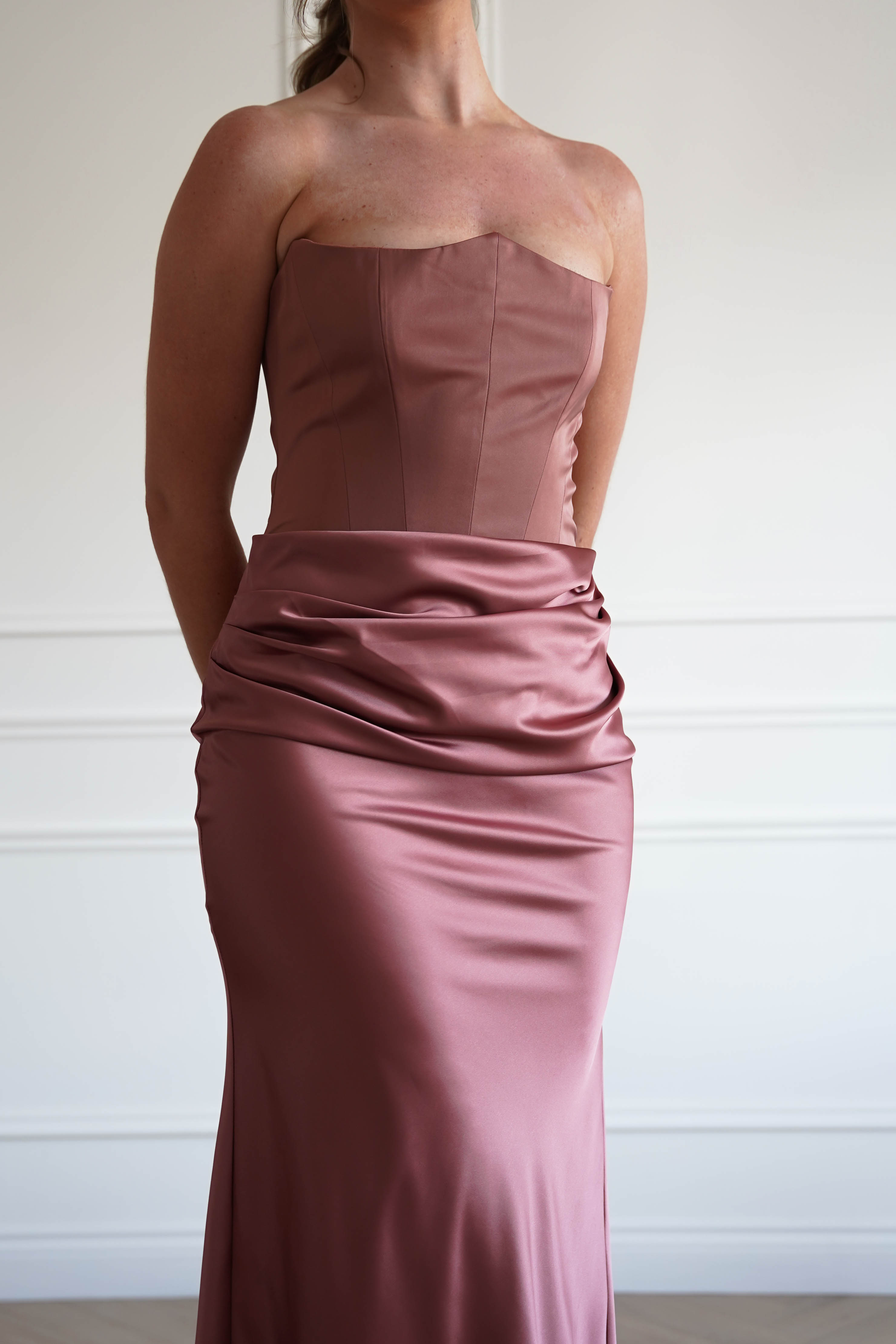 Oh Hello Clothing Dresses > Prom Dresses 1*DONE-Giselle Corset Satin Maxi Dress | ROSEWOOD