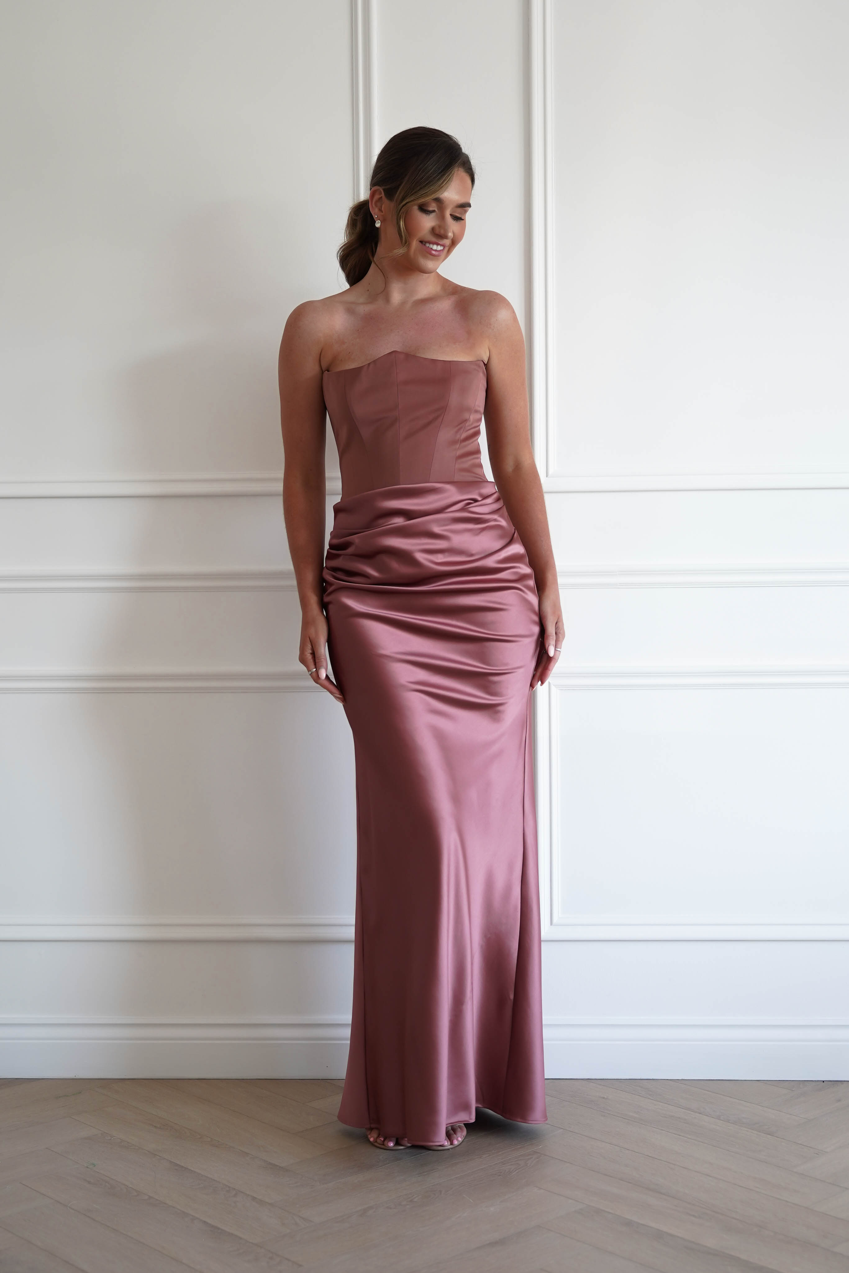 Oh Hello Clothing Dresses > Prom Dresses 1*DONE-Giselle Corset Satin Maxi Dress | ROSEWOOD