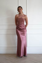 Oh Hello Clothing Dresses > Prom Dresses 1*DONE-Giselle Corset Satin Maxi Dress | ROSEWOOD