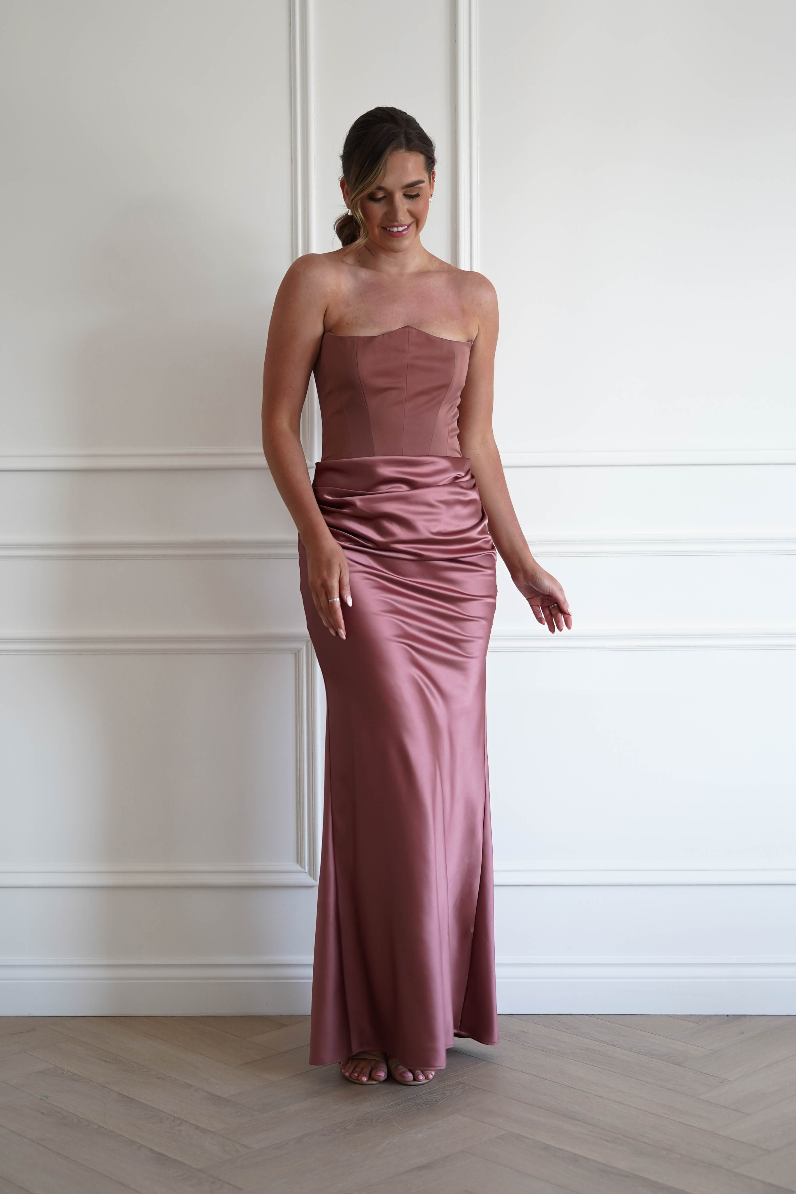 Oh Hello Clothing Dresses > Prom Dresses 1*DONE-Giselle Corset Satin Maxi Dress | ROSEWOOD