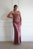 Oh Hello Clothing Dresses > Prom Dresses 1*DONE-Giselle Corset Satin Maxi Dress | ROSEWOOD