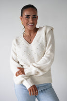 Oh Hello Clothing Women > Clothing > Knitwear ONE SIZE (6/12) 1*DONE-GRACIELA-Pearl Detail V-Neck Knit Jumper-PU8635