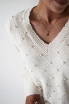 Oh Hello Clothing Women > Clothing > Knitwear ONE SIZE (6/12) 1*DONE-GRACIELA-Pearl Detail V-Neck Knit Jumper-PU8635