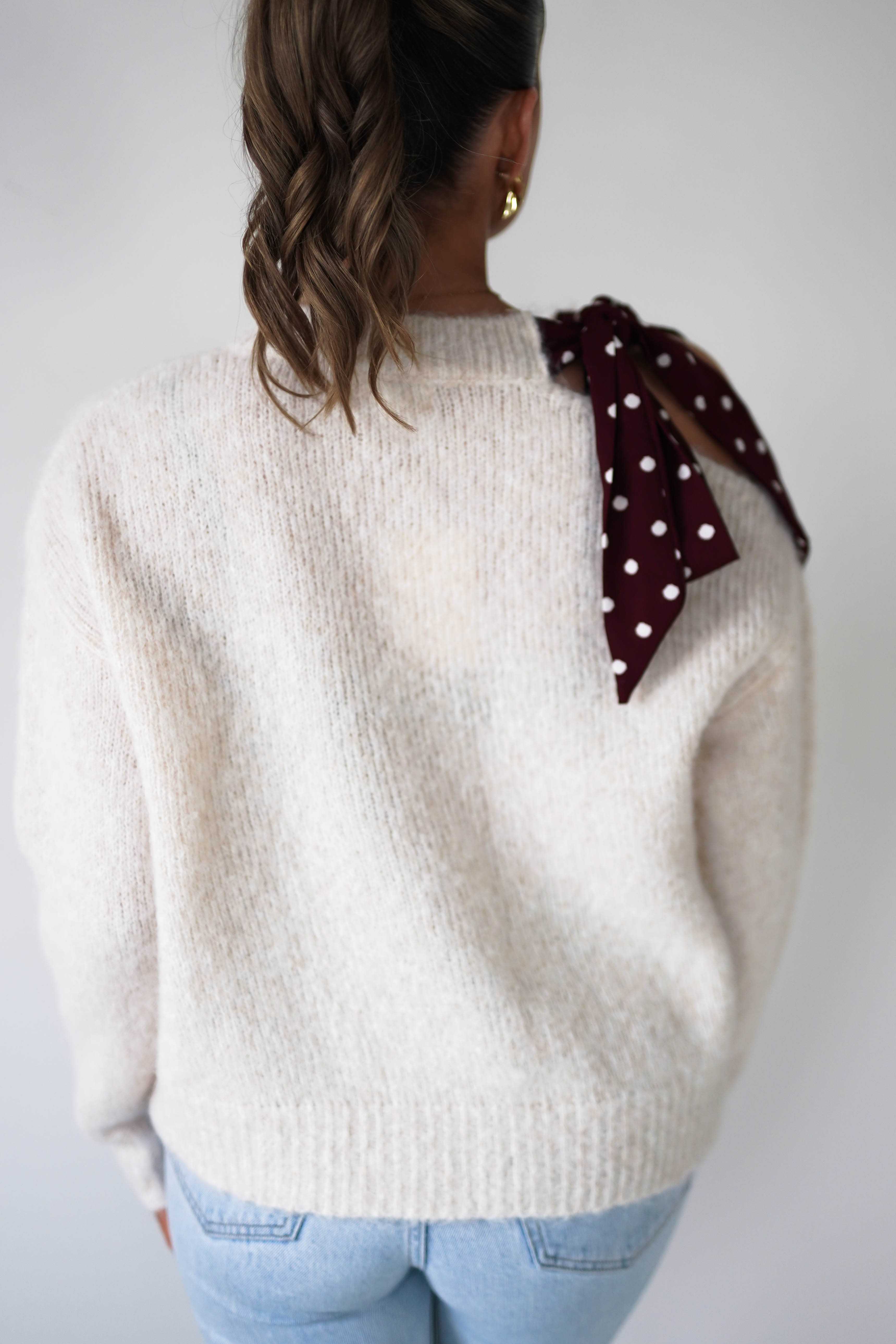 Oh Hello Clothing Women > Clothing > Knitwear ONE SIZE (6/12) 1*DONE-GRACIELA-PU6378 beige and BURGUNDY polka dot Detail Knit Jumper