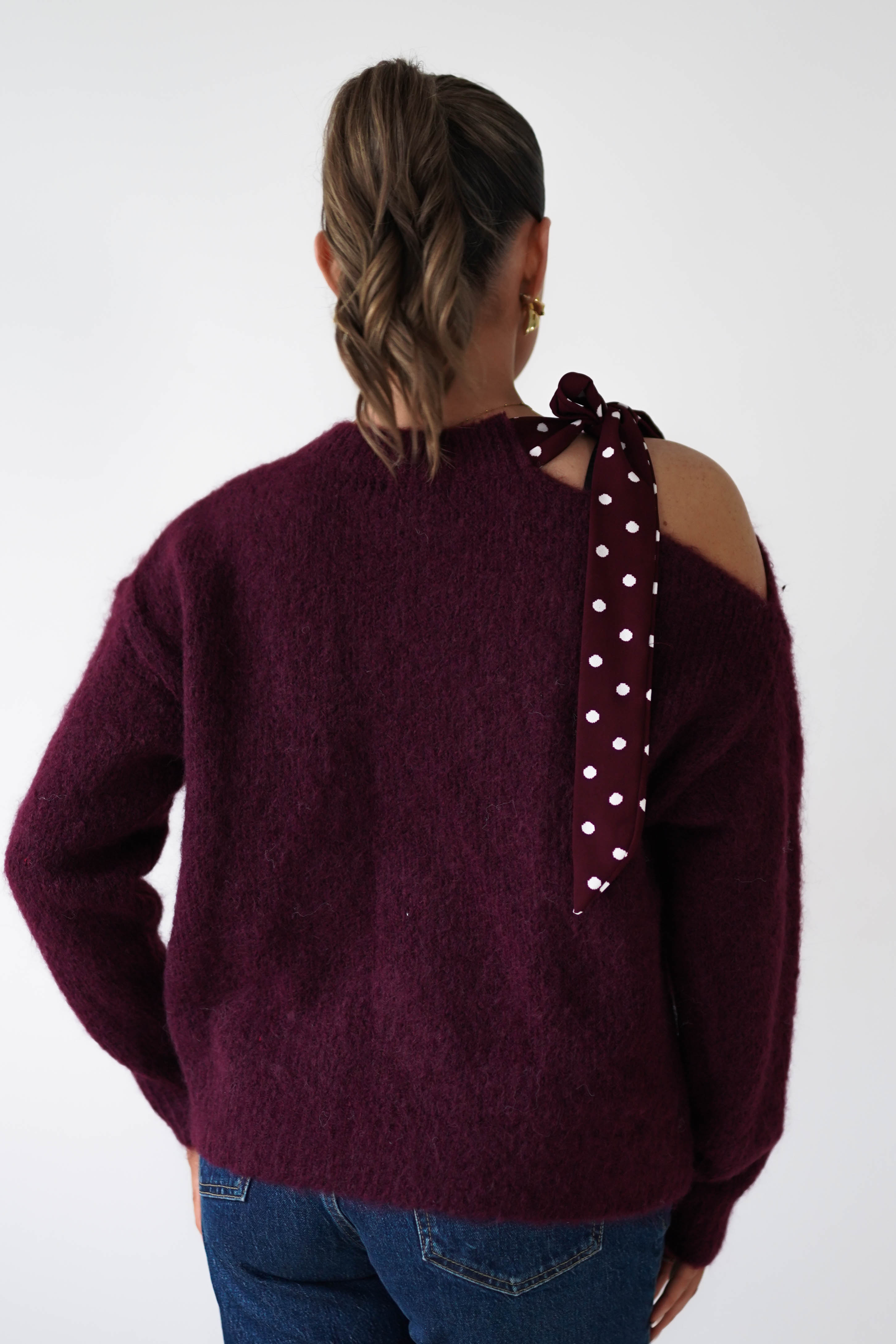 Oh Hello Clothing Women > Clothing > Knitwear ONE SIZE (6/12) 1*DONE-GRACIELA-PU6378 burgundy and white polka dot Detail Knit Jumper