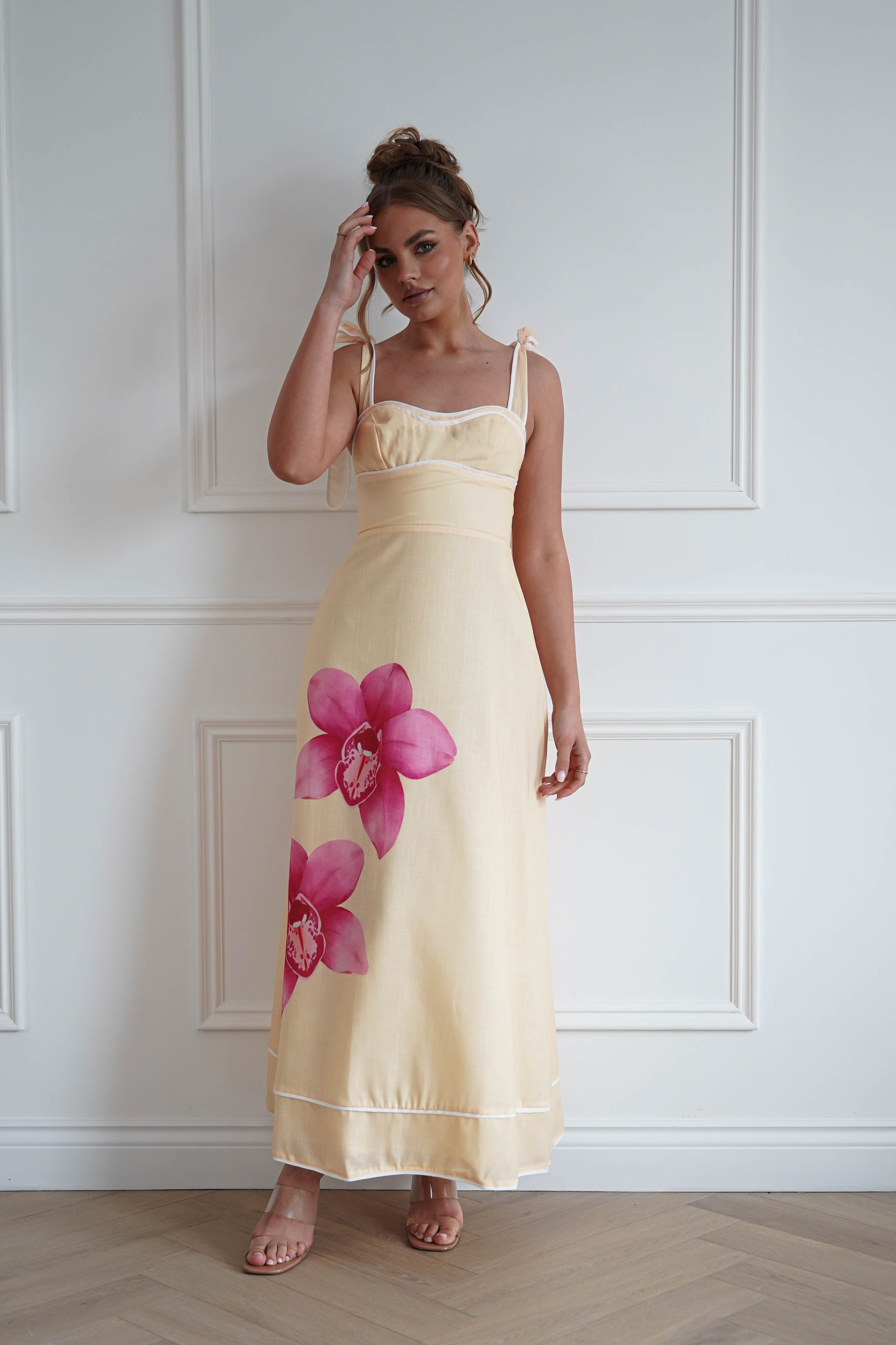 Oh Hello Clothing Women > Clothing > Dresses 1*DONE- Hamptons Floral Sweetheart Maxi Dress | Yellow
