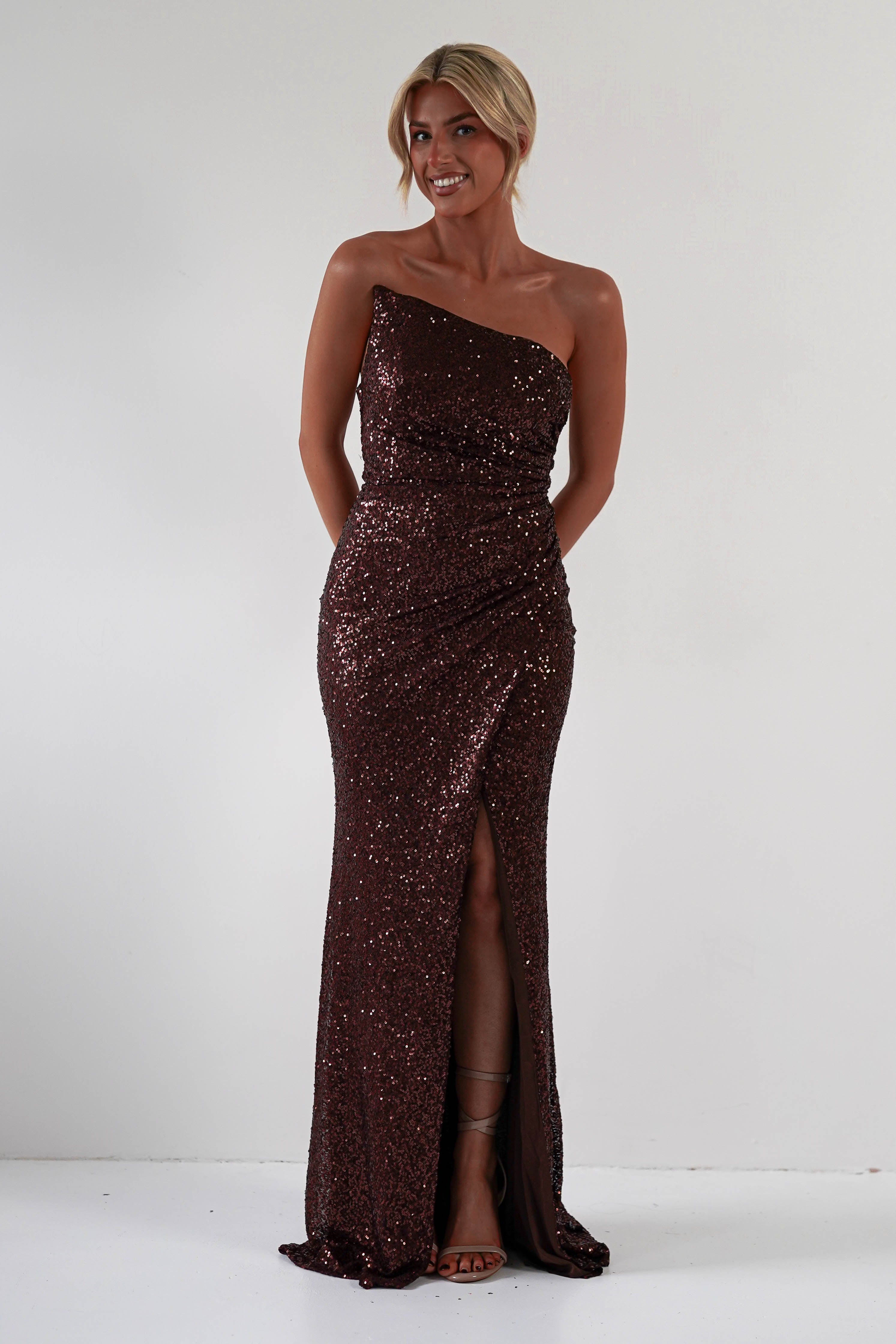 Mabel Strapless Sequin Gown | Chocolate