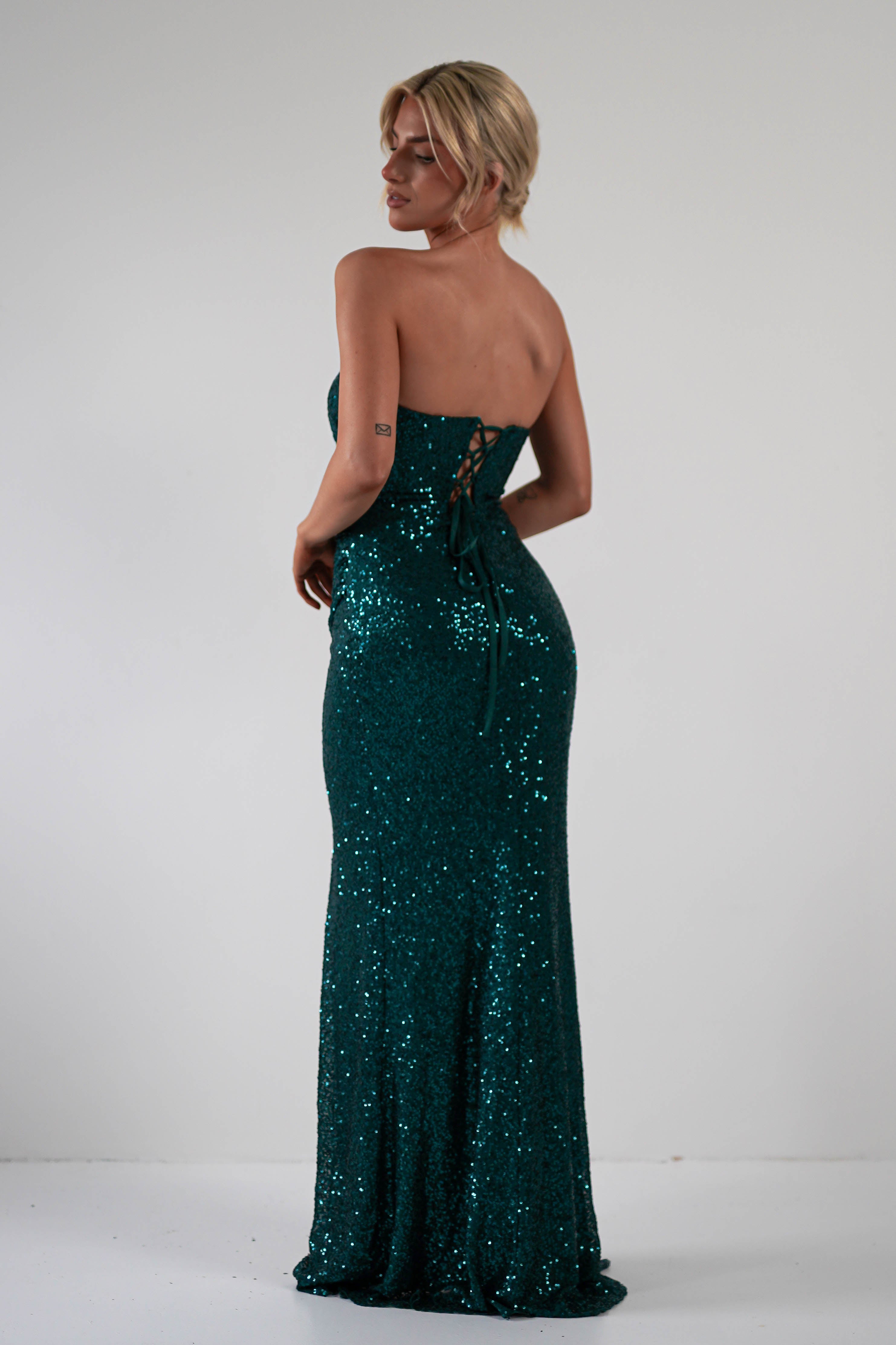 Mabel Strapless Sequin Gown | Emerald Green