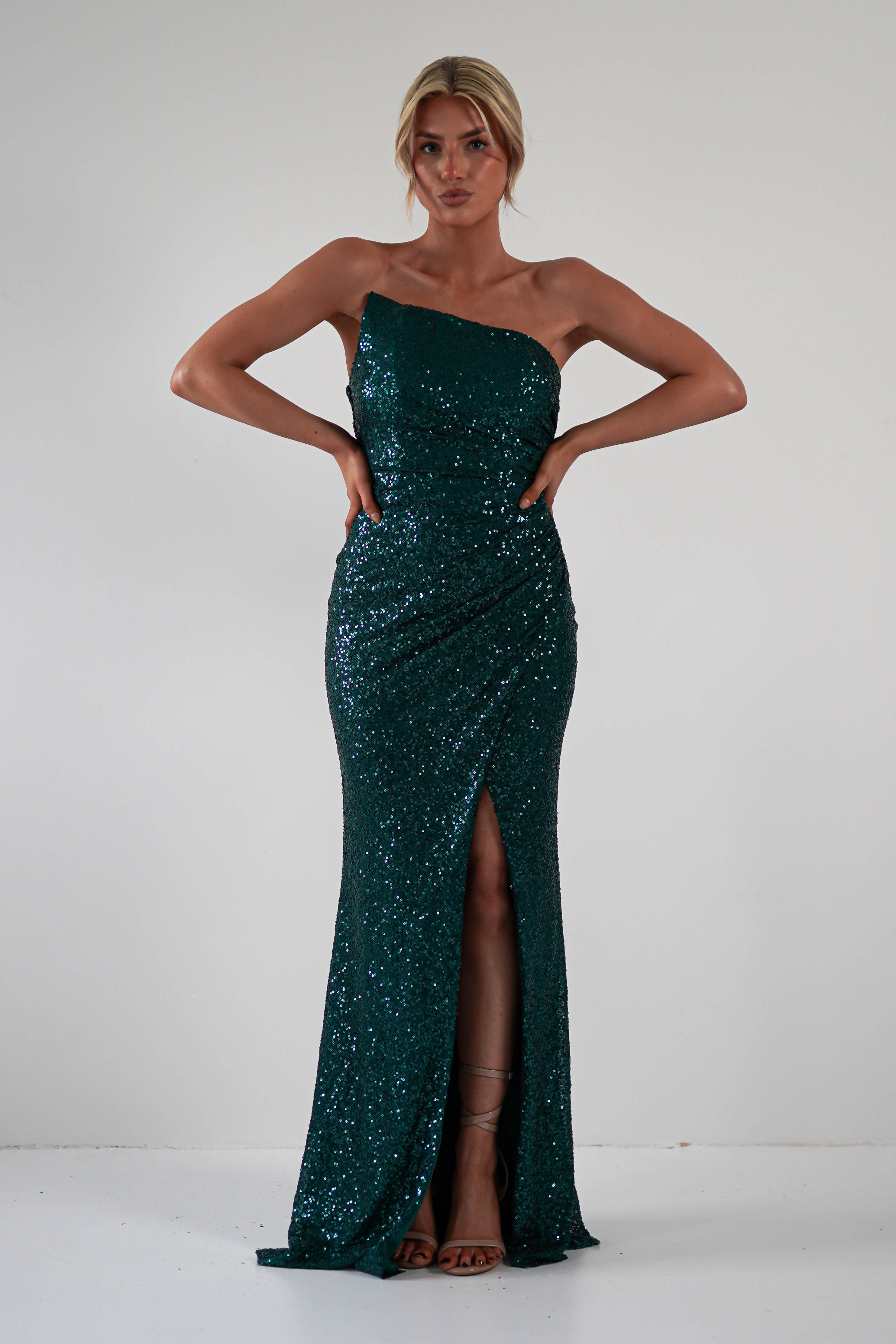 Mabel Strapless Sequin Gown | Emerald Green