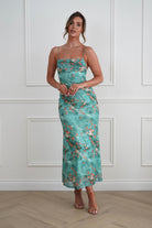 Oh Hello Clothing Women > Clothing > Dresses 1*DONE -INDIKAH-64531D05-Green Floral Cowl Neck Slip Midi Dress